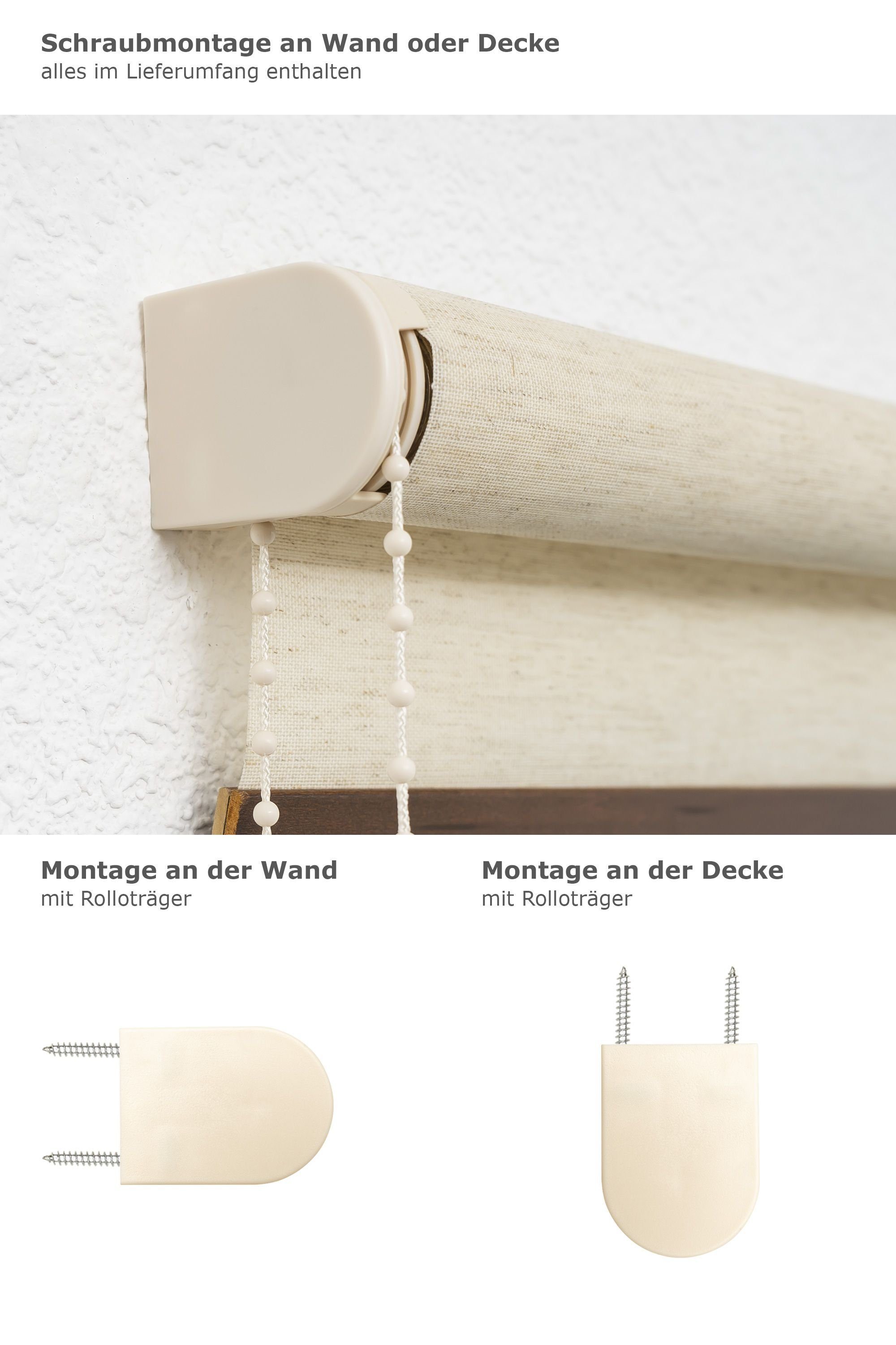 Rollo beige HxB Holzdekor blickdicht, Basisrollo 190x60cm Beige, LYSEL®, beige