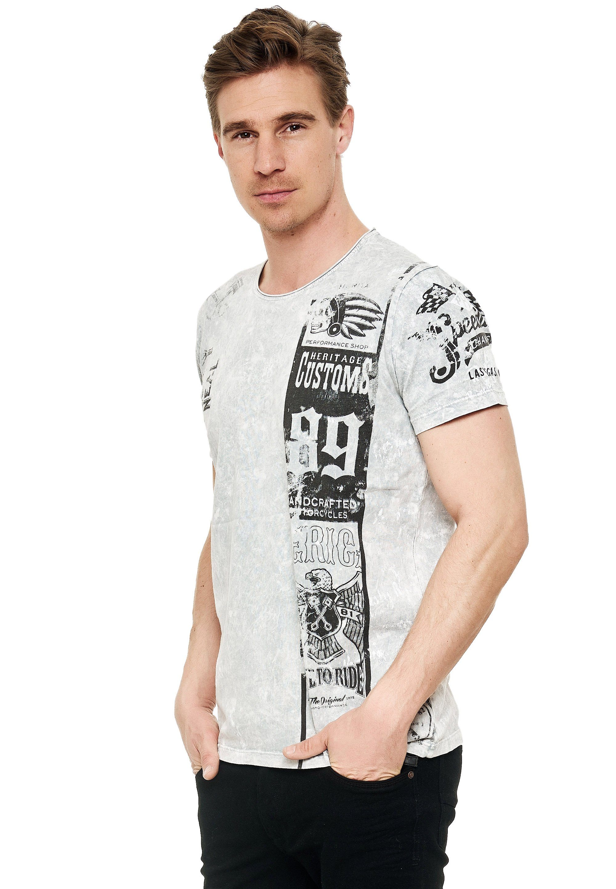 Rusty Neal T-Shirt mit modernem hellgrau Print