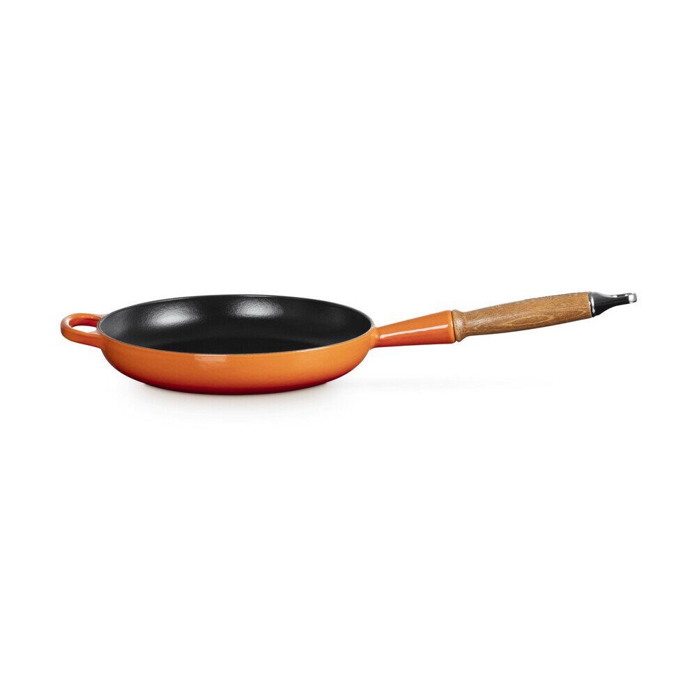 LE CREUSET Bratpfanne Bratpfanne 24 cm Signature Ofenrot, (Gläserset), Servierpfanne Gusseisen, Holzgriff, Öse zum Aufhängen, Ø24cm, rot