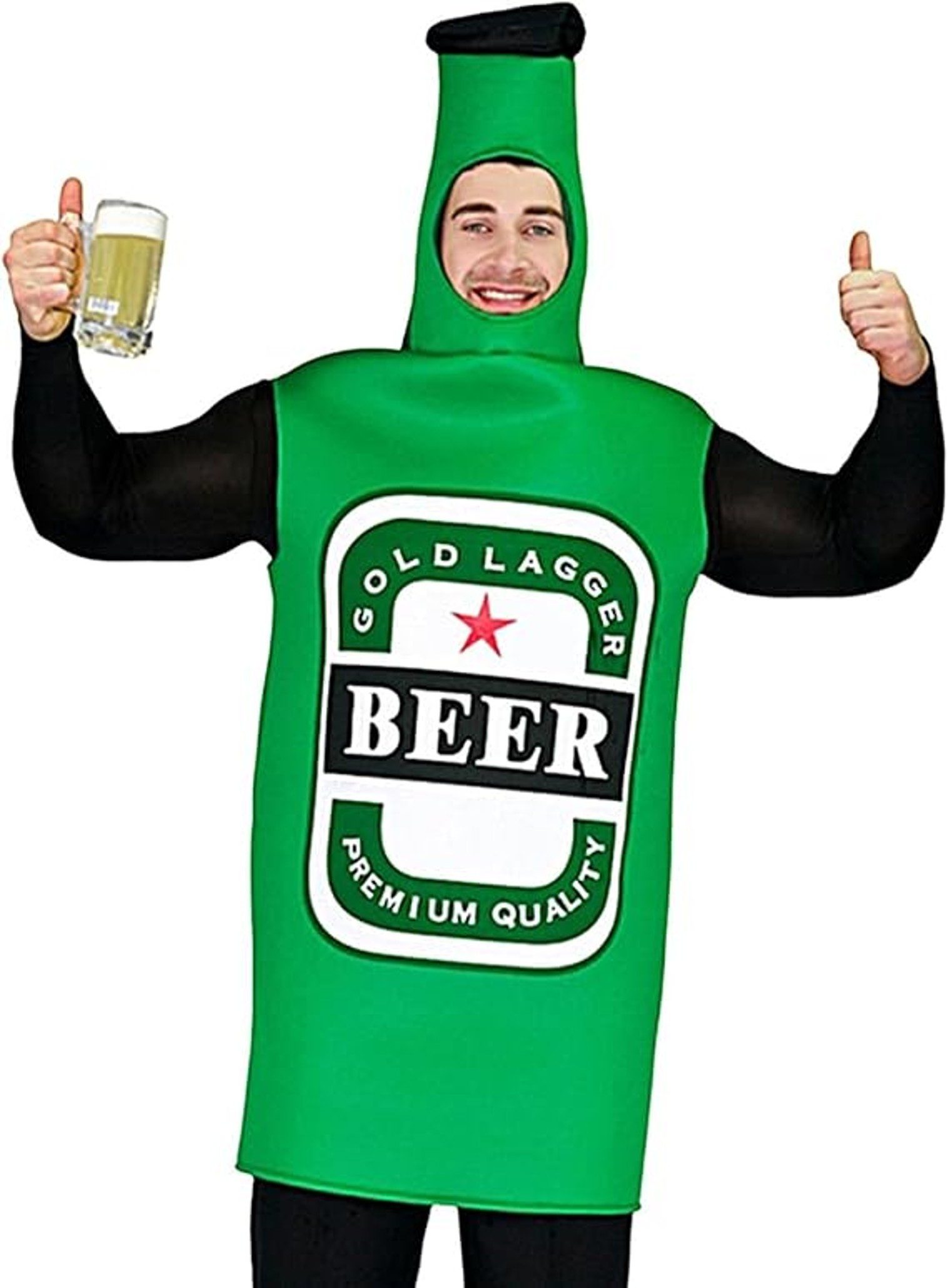 PartyFlamingo Lebensmittel-Kostüm Bierflaschen Kostüm grün für Erwachsene Einheitsgröße Spaßkostüm