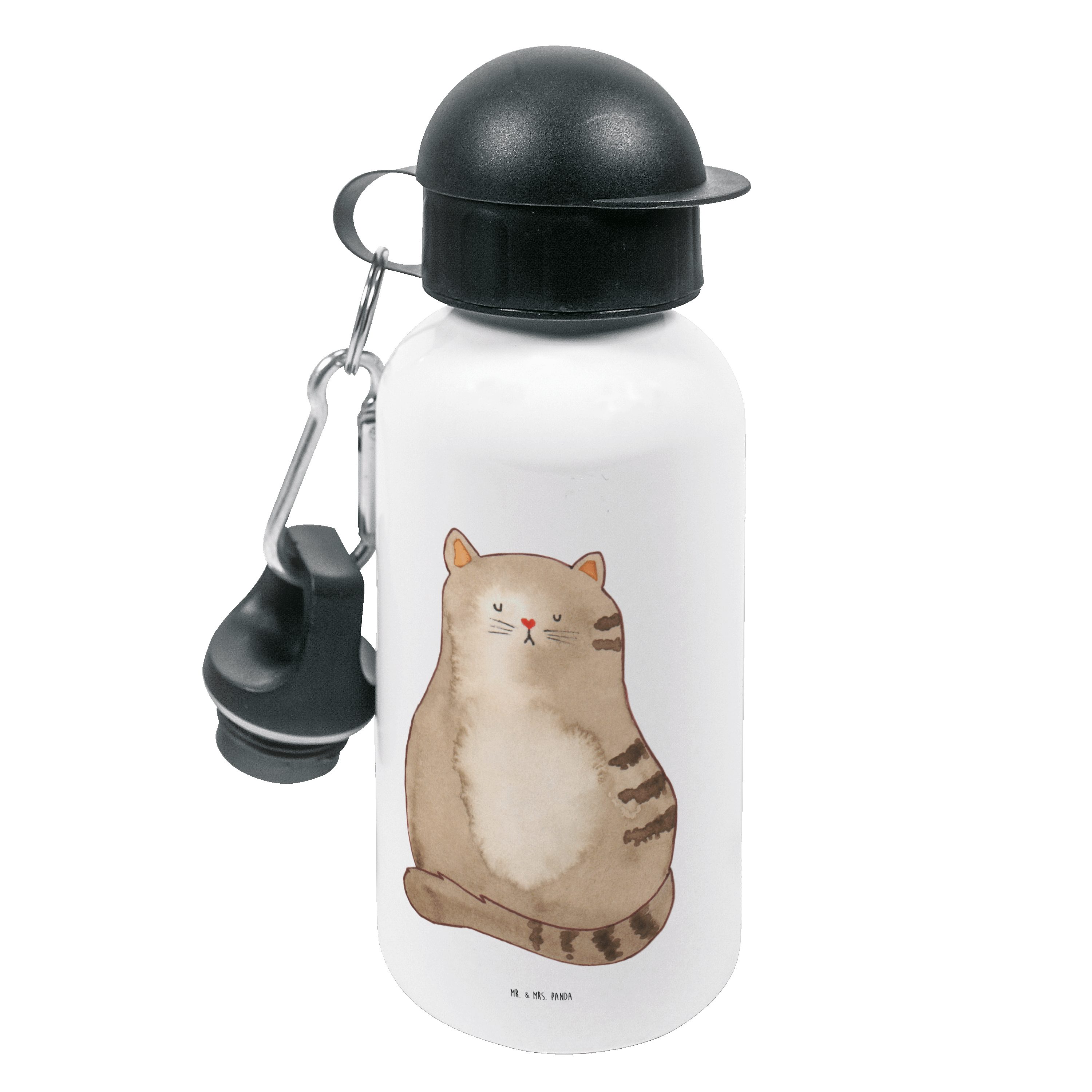 Mr. & Mrs. Panda Trinkflasche Katze sitzend - Weiß - Geschenk, Katzenaccessoires, Kindertrinkflasch | Trinkflaschen