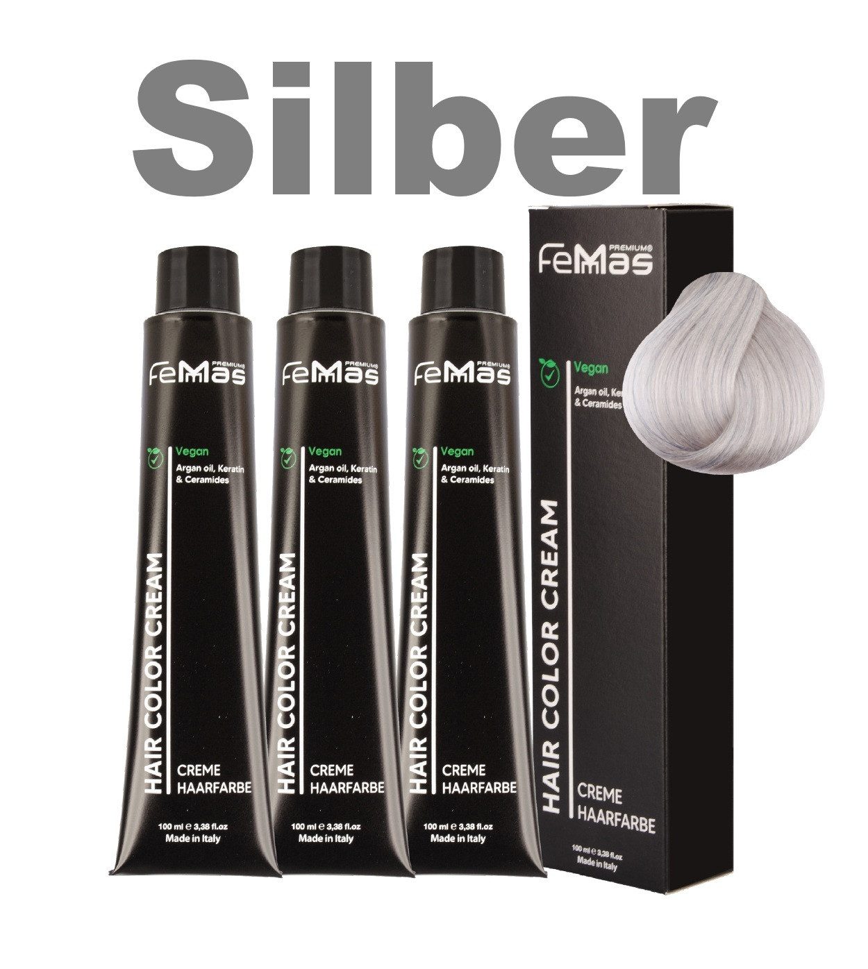 Femmas Premium Haarfarbe FemMas professionelle Haarfarbe mit Arganöl 3 x 100 ml