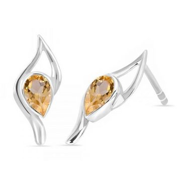 Goldene Hufeisen Paar Ohrstecker Damen echter Citrin Ohrstecker 925 Sterlingsilber mit Edelsteine, Edelsteinschmuck für Damen