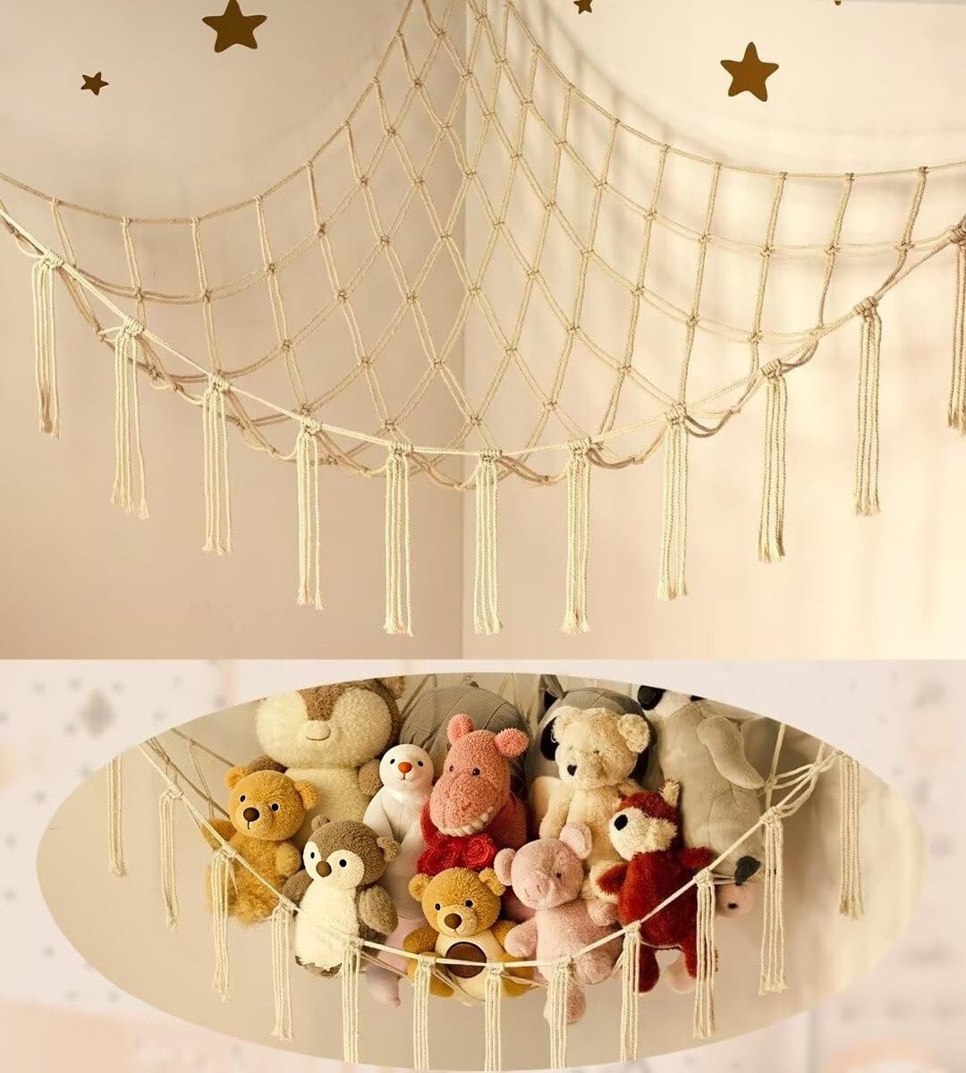 FOUORTUNATE-BEE Hängekorb Plüschtier Hängematte Ecknetz für Kinderzimmer Deko Mehrere Farben, Handgewebtes Spielzeugnetz zur Aufbewahrung von Kuscheltieren