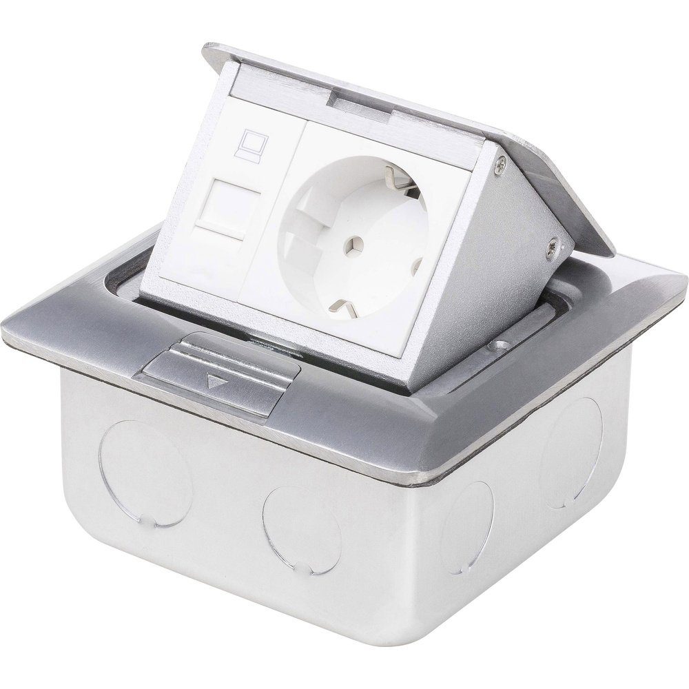 LEDmaxx Steckdose LEDmaxx 105626 1fach Fußboden-Einbausteckdose mit Cat5 Buchse IP20 Al