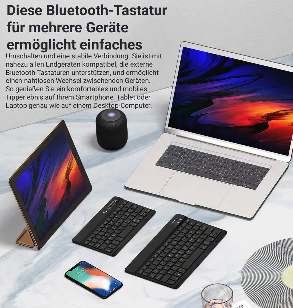 BBG RGB Bluetooth Tastatur mit Maus Set, Kabellos, Wiederaufladbar Ultra-Slim-Bluetooth-Tastatur (Leise Beleuchtet, Multi-Device)