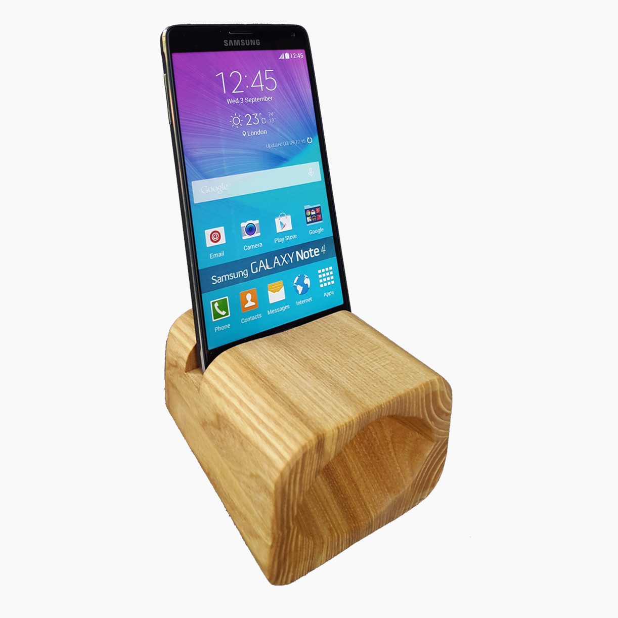 Madera Spielzeuge Handy-Dockingstation Handy Lautsprecher, (1 St., nur halter mit schall trichter), läuft ohne Strom.Made in Germany