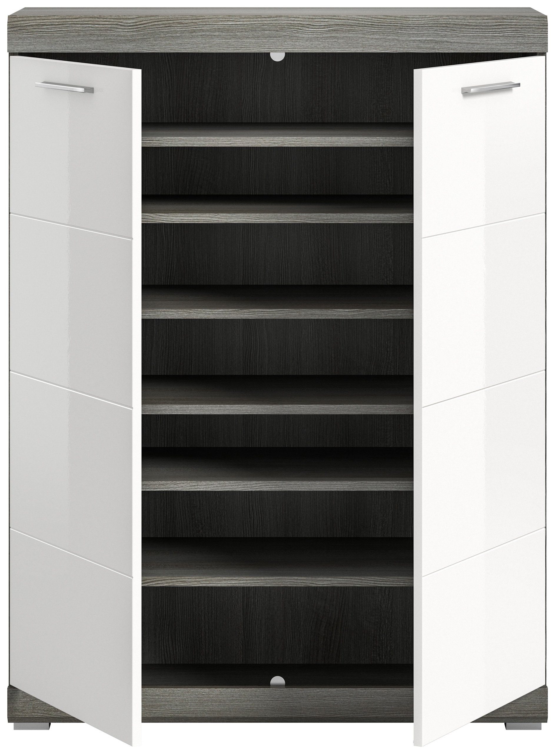 Newroom Schuhschrank Bianca Schuhschrank Weiß Hochglanz Rauchsilber Schuhregal Schuhkommode Mo...