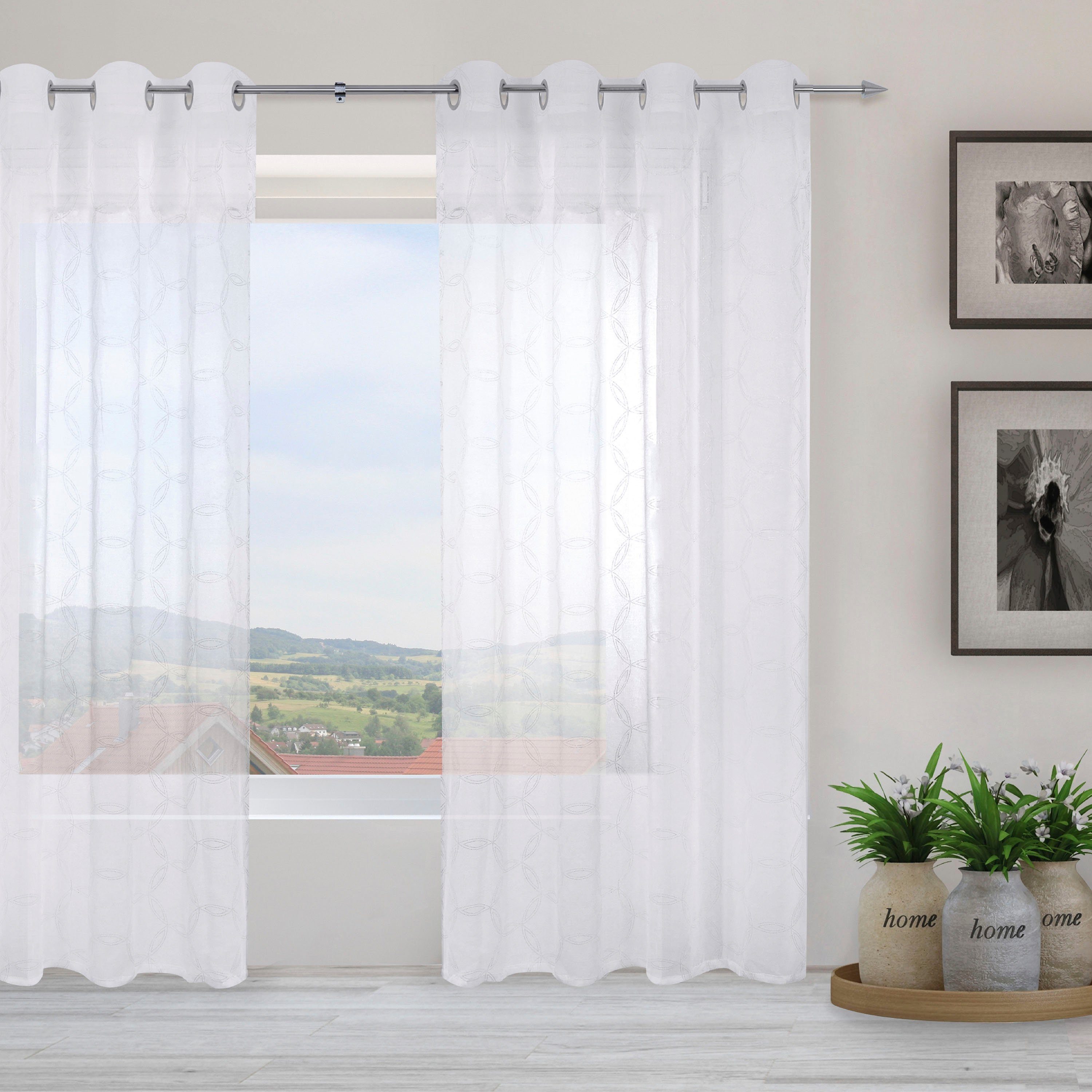 decolife Gardine Vilda, Ösen (1 St), halbtransparent, Wirkware, weiß