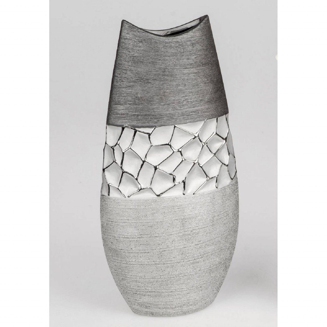 Modern Dekovase Keramik H:35cm Silber L:17cm Stones, formano B:8cm