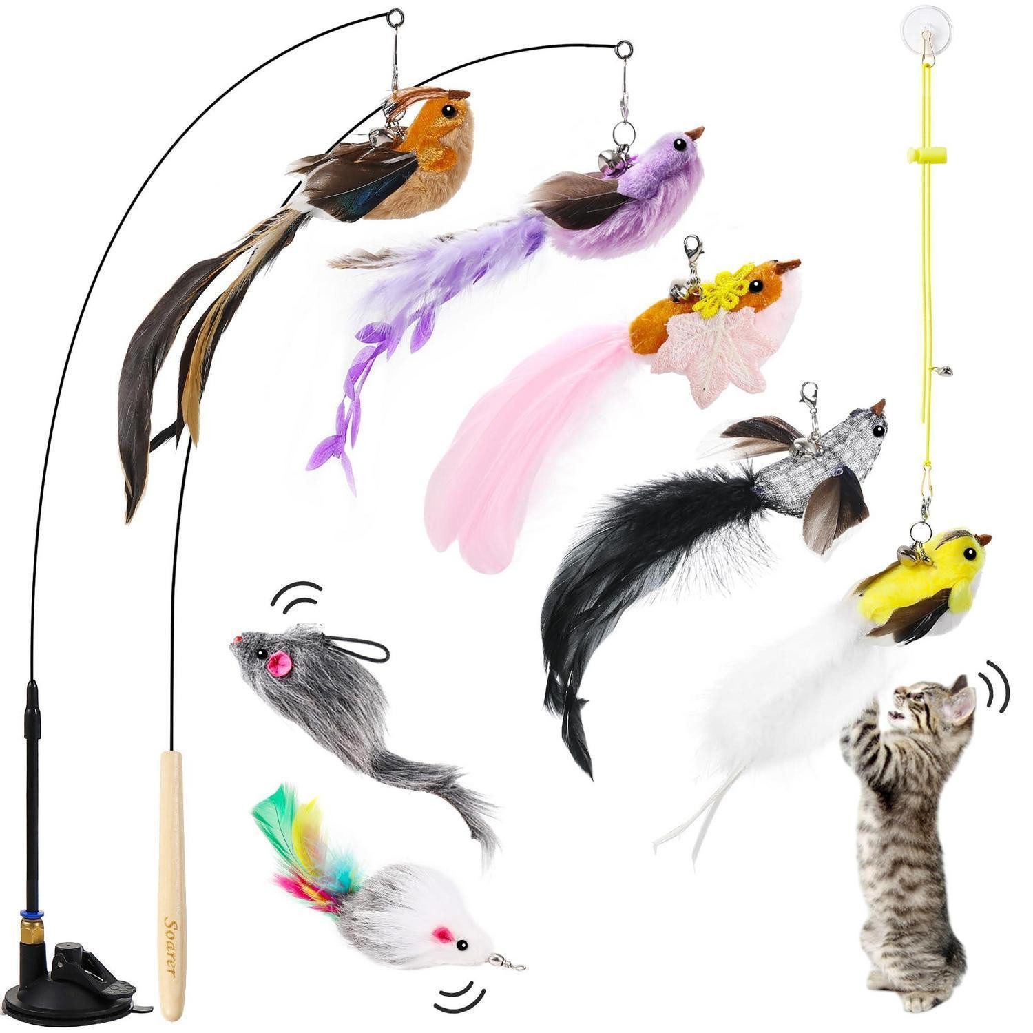 LuxusKollektion Tier-Beschäftigungsspielzeug Interaktives Katzenspielzeug Set Vogel/Maus 7-tlg, Naturmaterialien