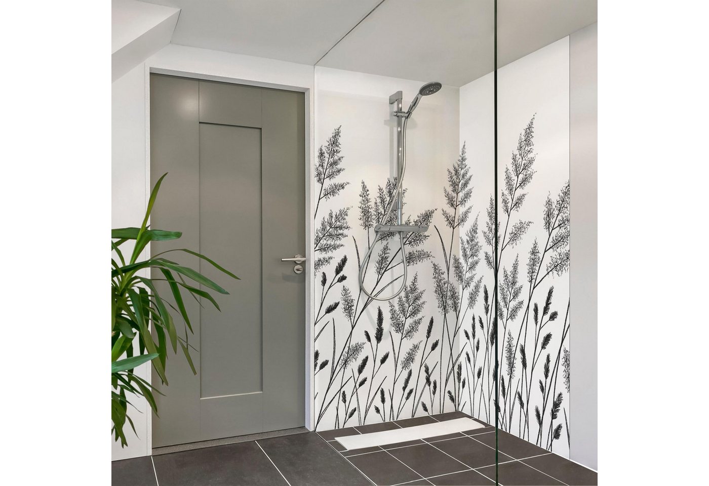 Thumbnail - Bilderdepot24 Duschrückwand Landhaus beige Duschrückwand ohne Bohren Dusche Floral, (2-tlg., 0,61 mm starke Folie selbst...