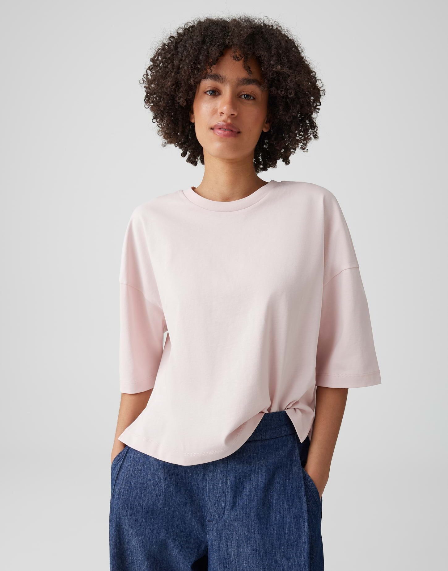 OPUS T-Shirt Boxy T-Shirt aus reinem Baumwolljersey Oversized Passform, Seitenschlitze für lässigen Look
