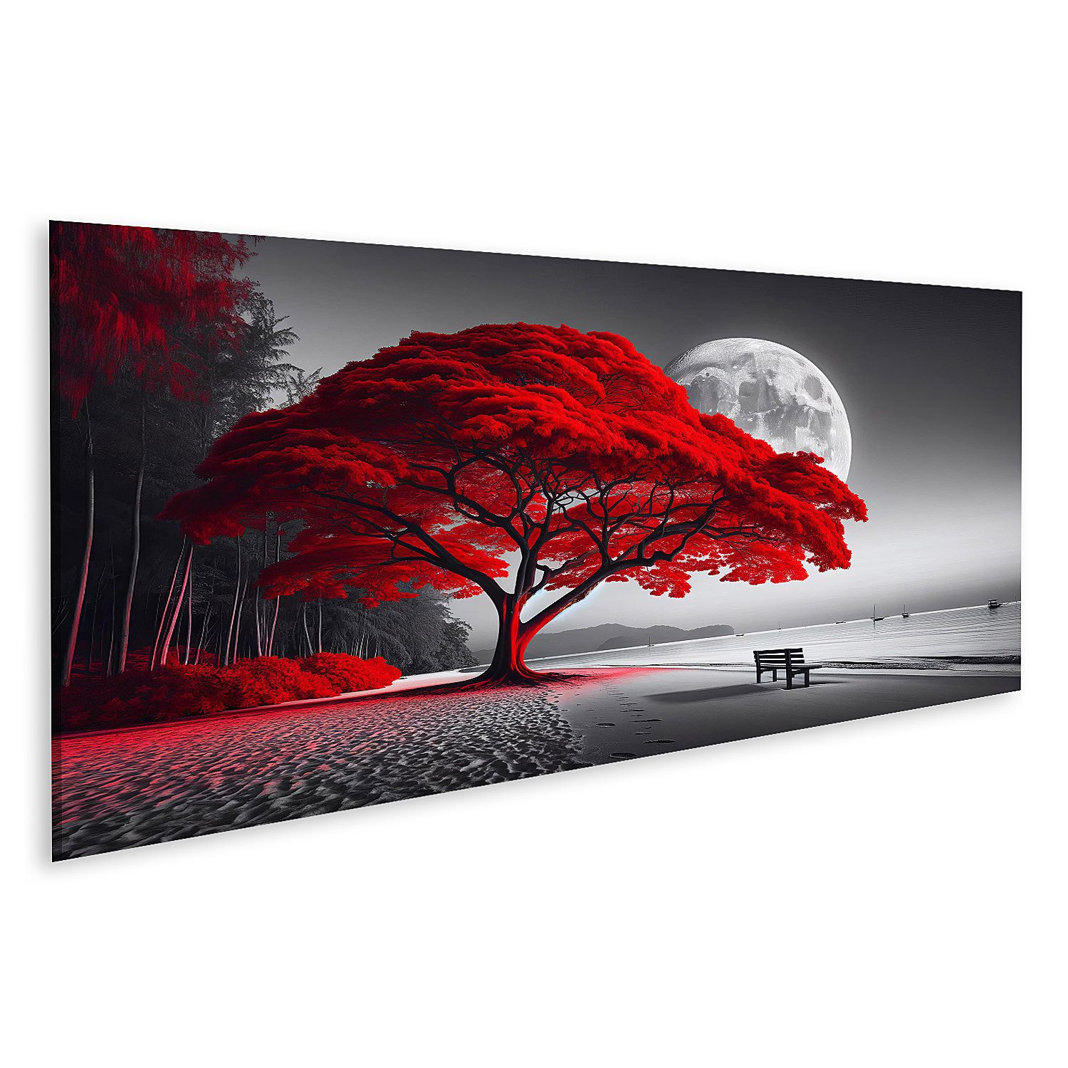 islandburner Leinwandbild Leuchtend Roter Baum an Einem Stillen Strand mit günstig online kaufen