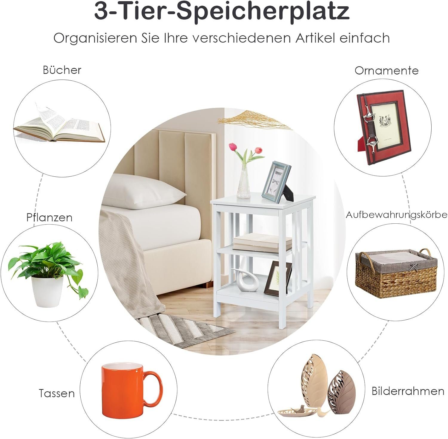 KOMFOTTEU Nachttisch Couchtisch (1-St), mit 3 günstig online kaufen