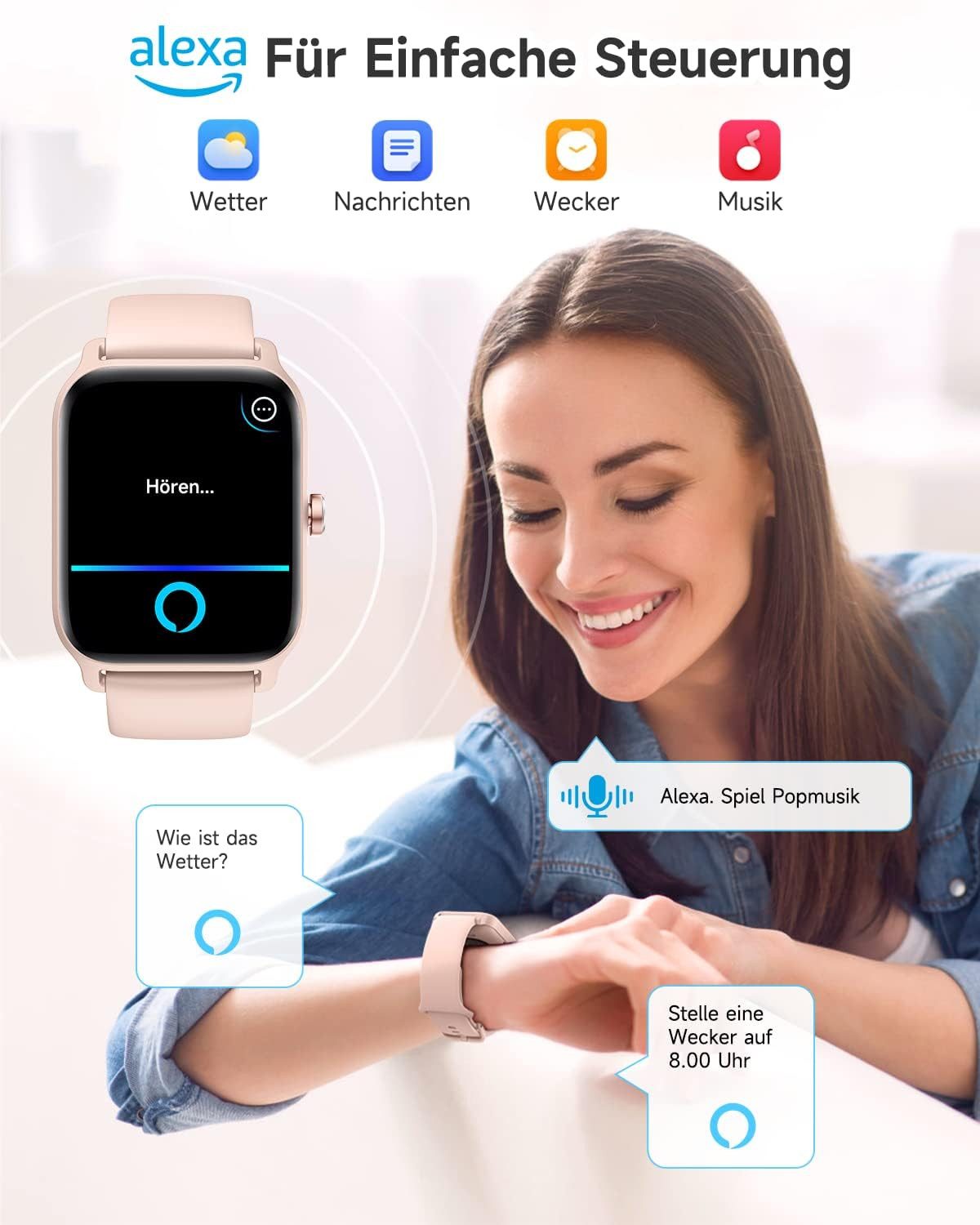 GYDOM IDW13 Smartwatch (4,5 cm, Android iOS), Smartwatch mit Alexa, Bluetooth Telefonie, 100 Sportmodi, IP68