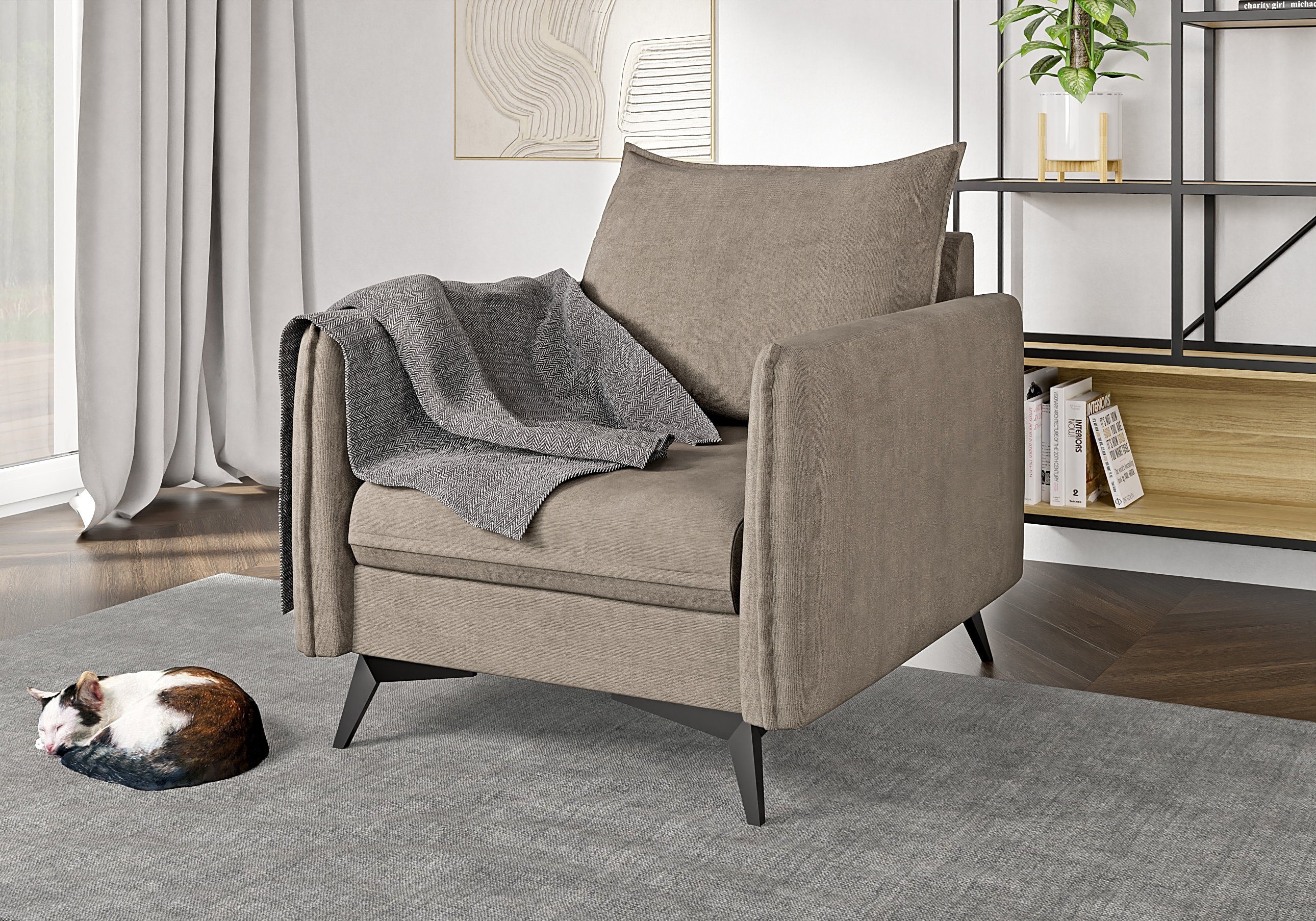 S-Style Möbel Polstergarnitur Modernes 1x 3+2+1 1x Sessel), (1x Metall Wellenfederung Schwarz mit mit Dunkelbeige Azalea 3-Sitzer-Sofa, 2-Sitzer-Sofa, Füßen