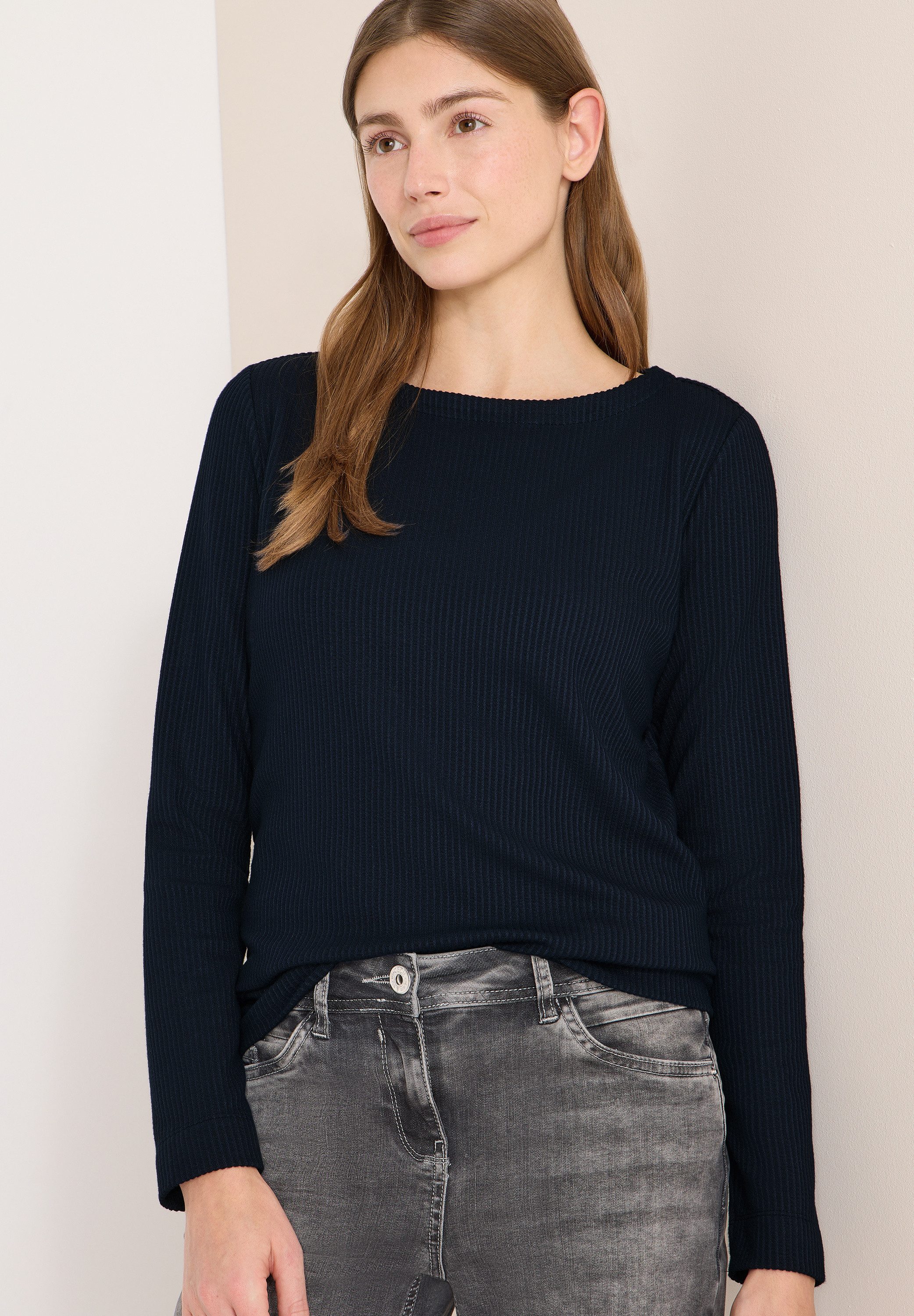 CECIL Langarmshirt mit vertikaler Struktur und Viskose