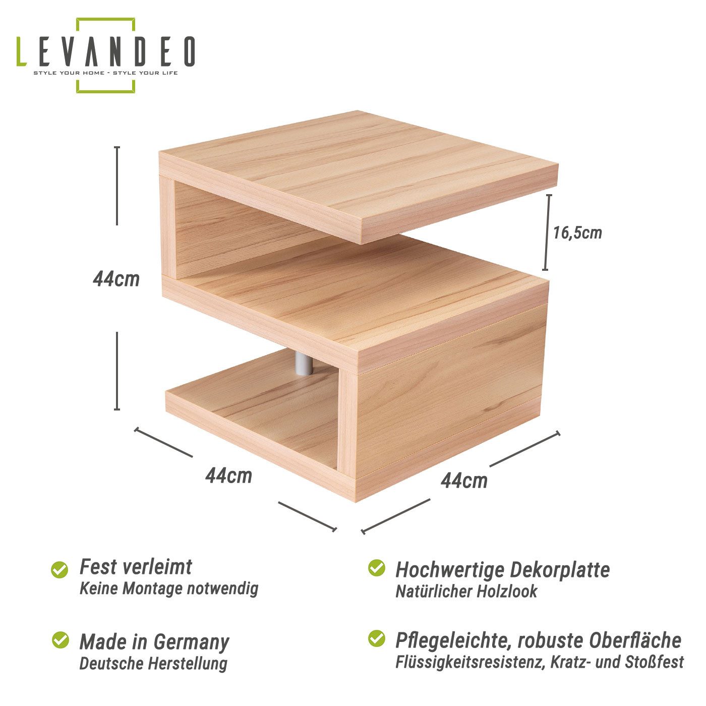Levandeo® Couchtisch, Couchtisch Sigi Kernbuche Deutsche Herstellung 44x44x günstig online kaufen