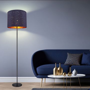 Globo Stehlampe, Leuchtmittel nicht inklusive, Stehleuchte Schlafzimmerlampe Textil blau Musterstanzungen D 40 cm