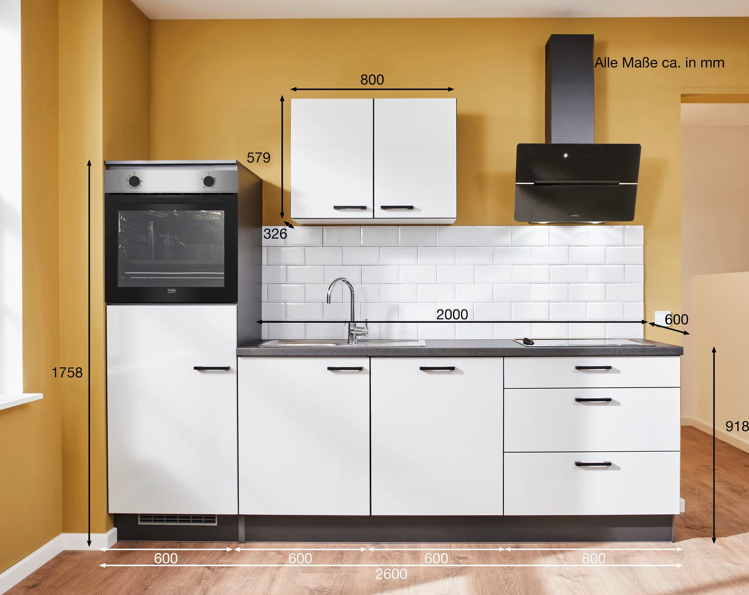 pino Küchenzeile Wisby, individuell anpassbar, gratis Küchenplanung mit Profis, (Breite 260cm), vormontiert, wahlw. mit E-Geräten, Preis inkl. Lieferung