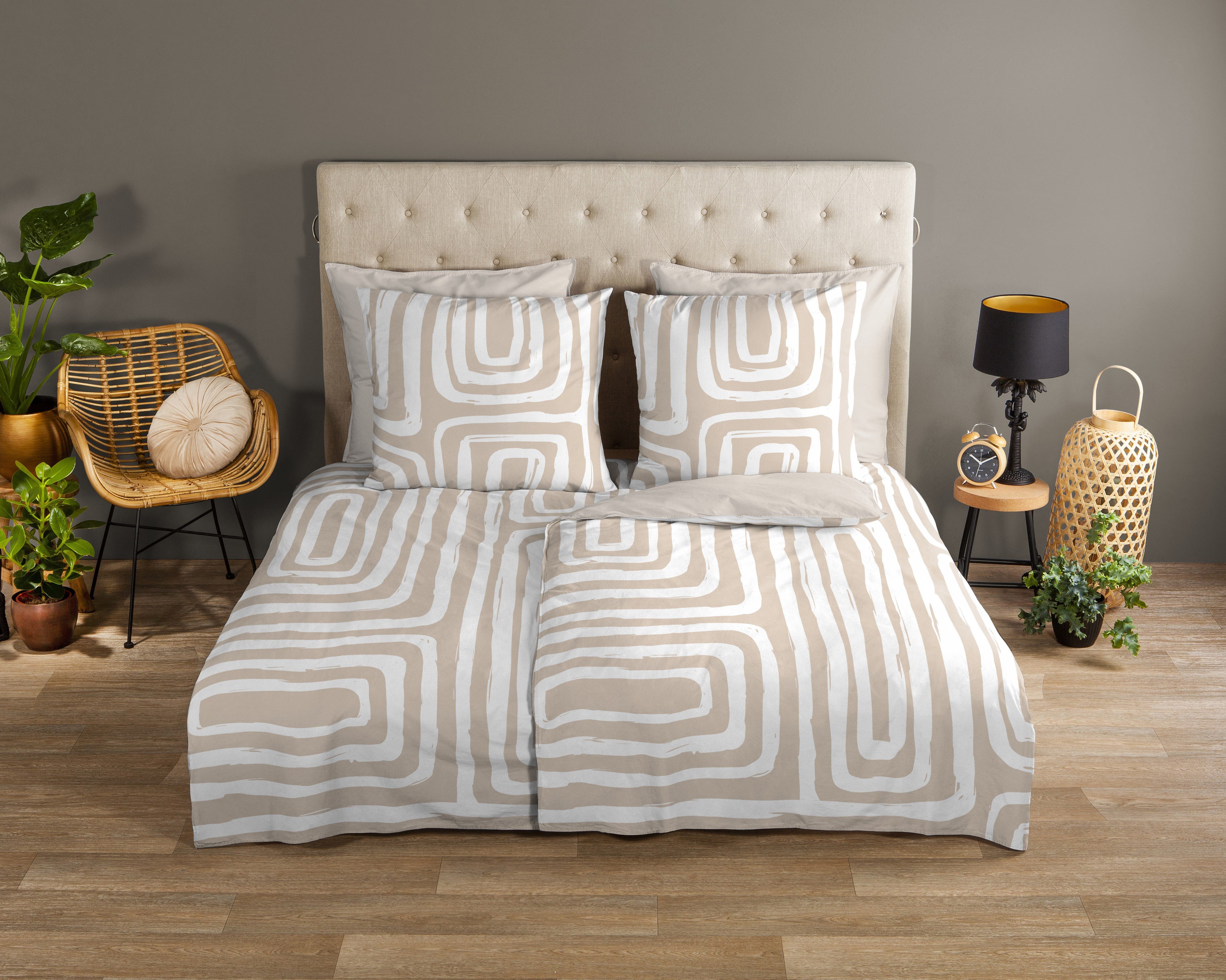 good morning Wendebettwäsche Madeleine, Renforcé, 2 teilig, 100% Baumwolle, Renforcé, Reißverschluss, Wendeoptik, Modern, Sand