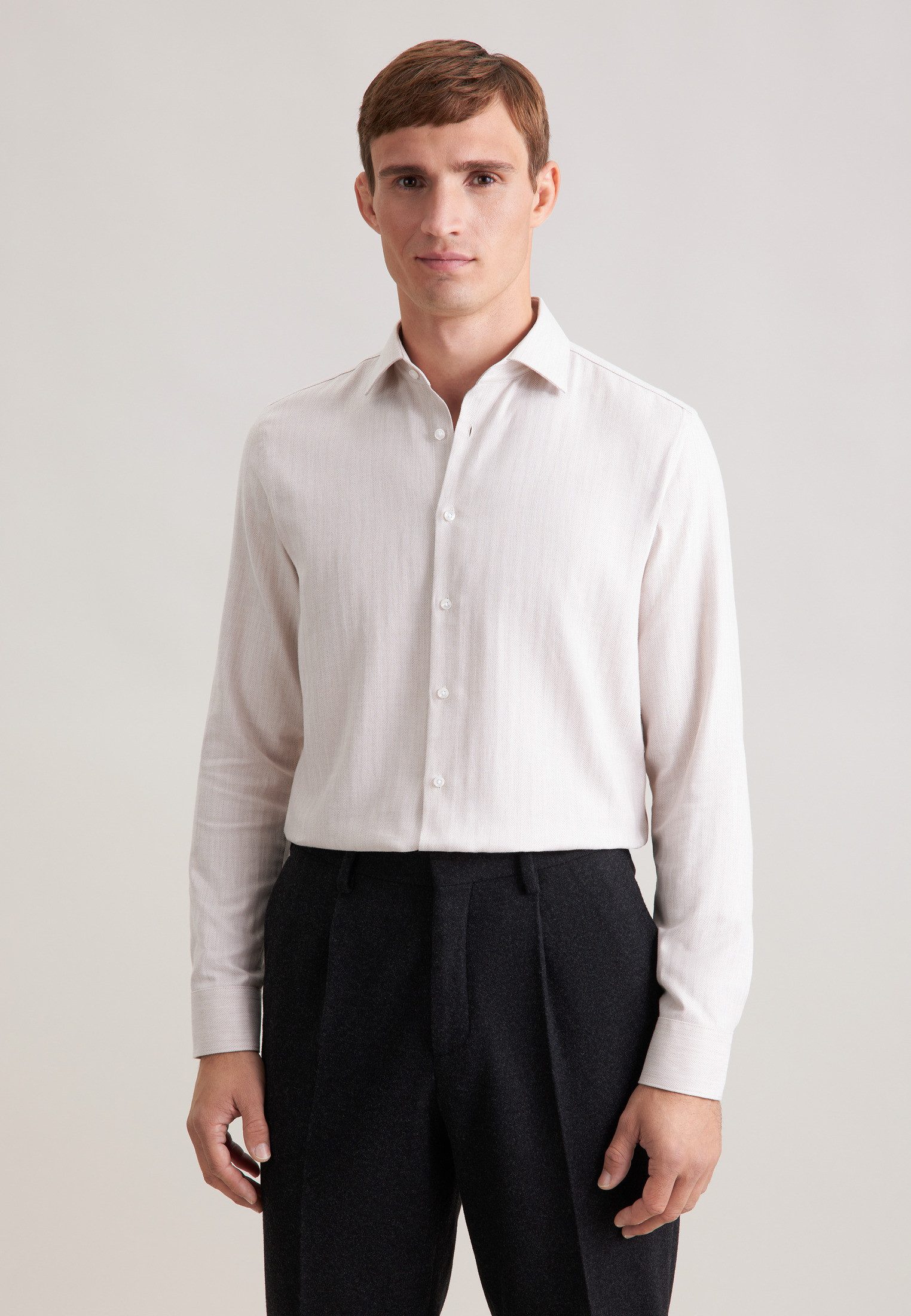 seidensticker Flanellhemd Schwarze Rose Shaped 1/1 Kentkragen Fischgrat