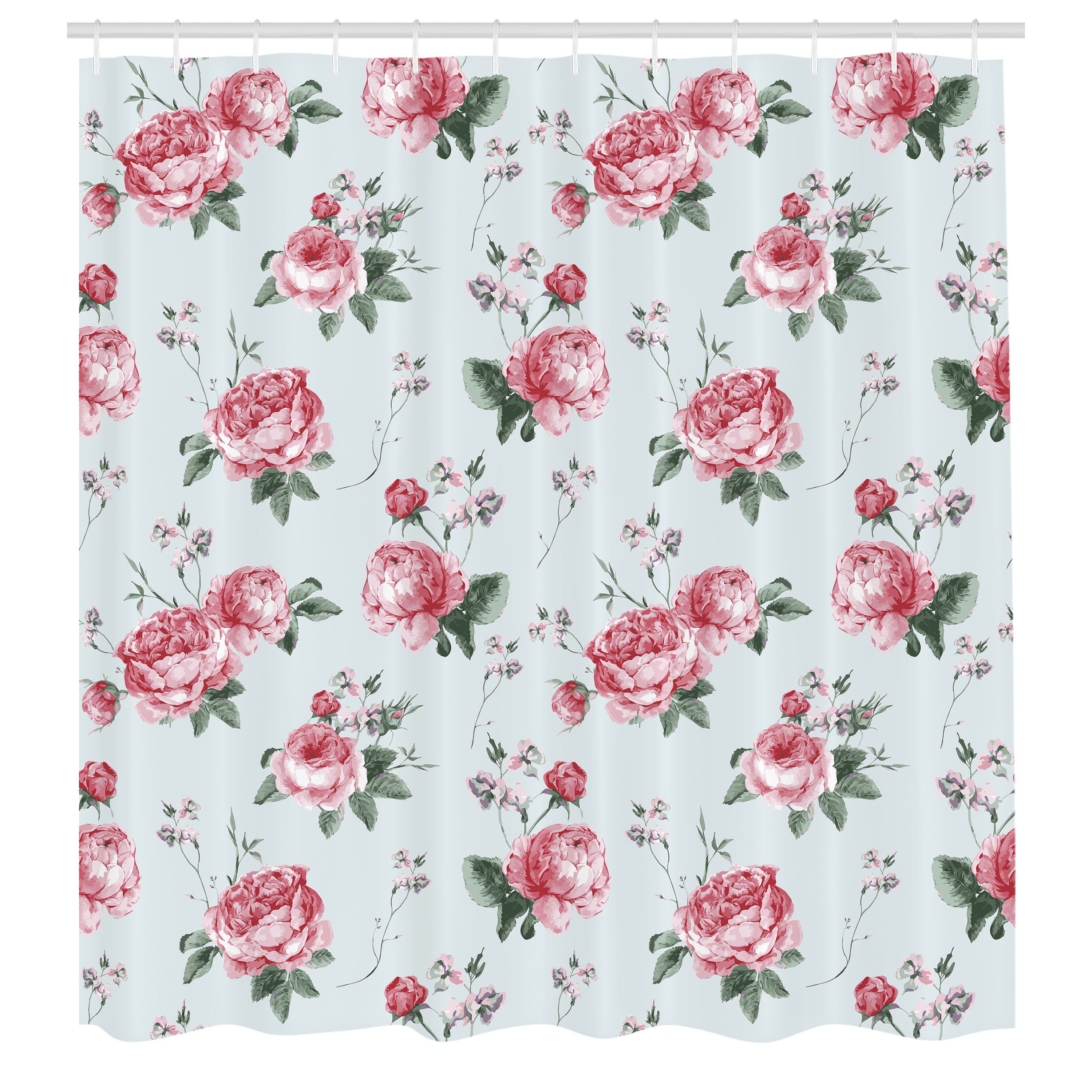 Abakuhaus Duschvorhang Moderner Digitaldruck mit 12 Haken auf Stoff Wasser Resistent Breite 175 cm, Höhe 180 cm, Rose Rosa Blüten-Englisch Flora