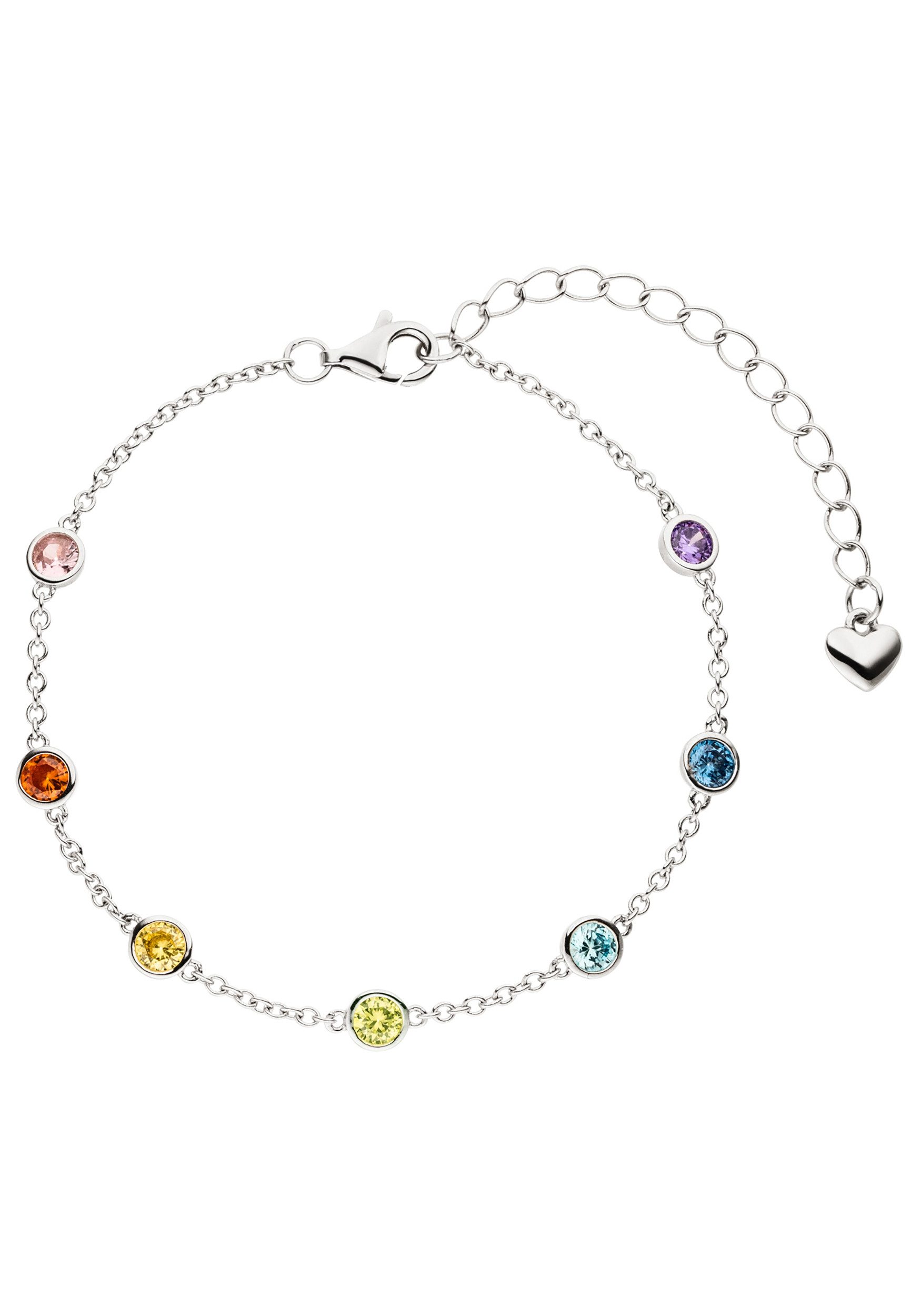 JOBO Silberarmband Armband Herz 15 cm - 19,5 cm verstellbar, 925 Silber mit 7 bunten Zirkonia – Bild 2 von 3