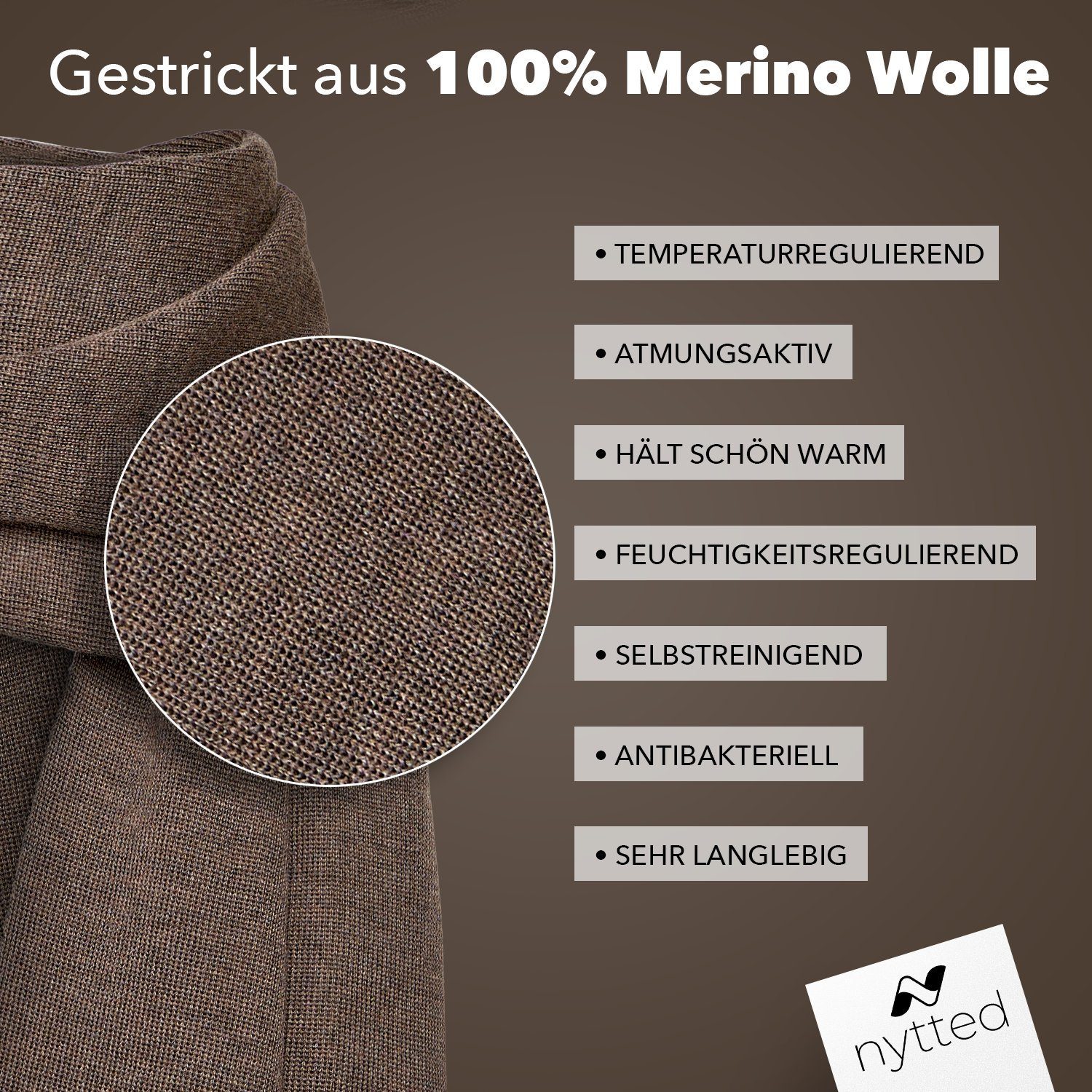 NYTTED® Schal aus 100% Damen Made - Herren feinster für Merinowolle & Germany in Taupe