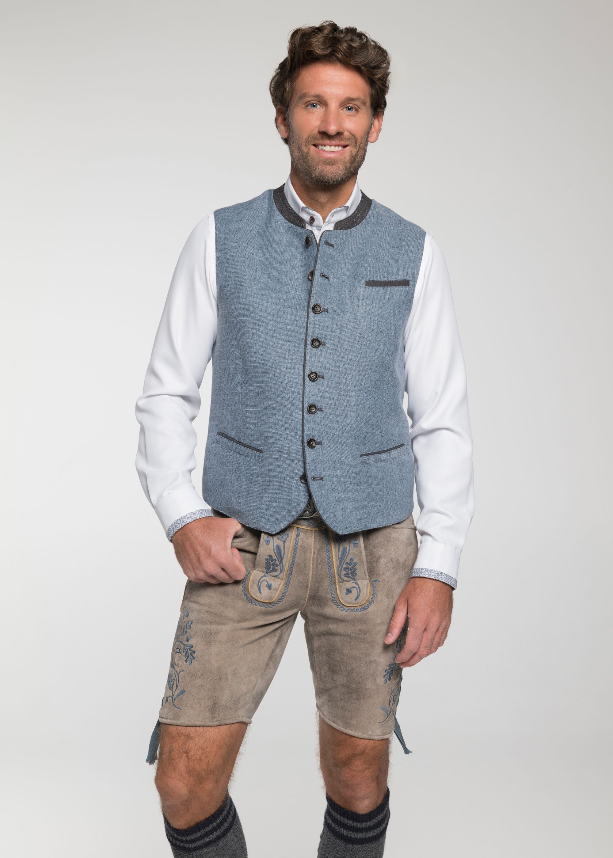 Spieth & Wensky Trachtenweste Geder (1-tlg) mit leicht bestickten Stehkragen