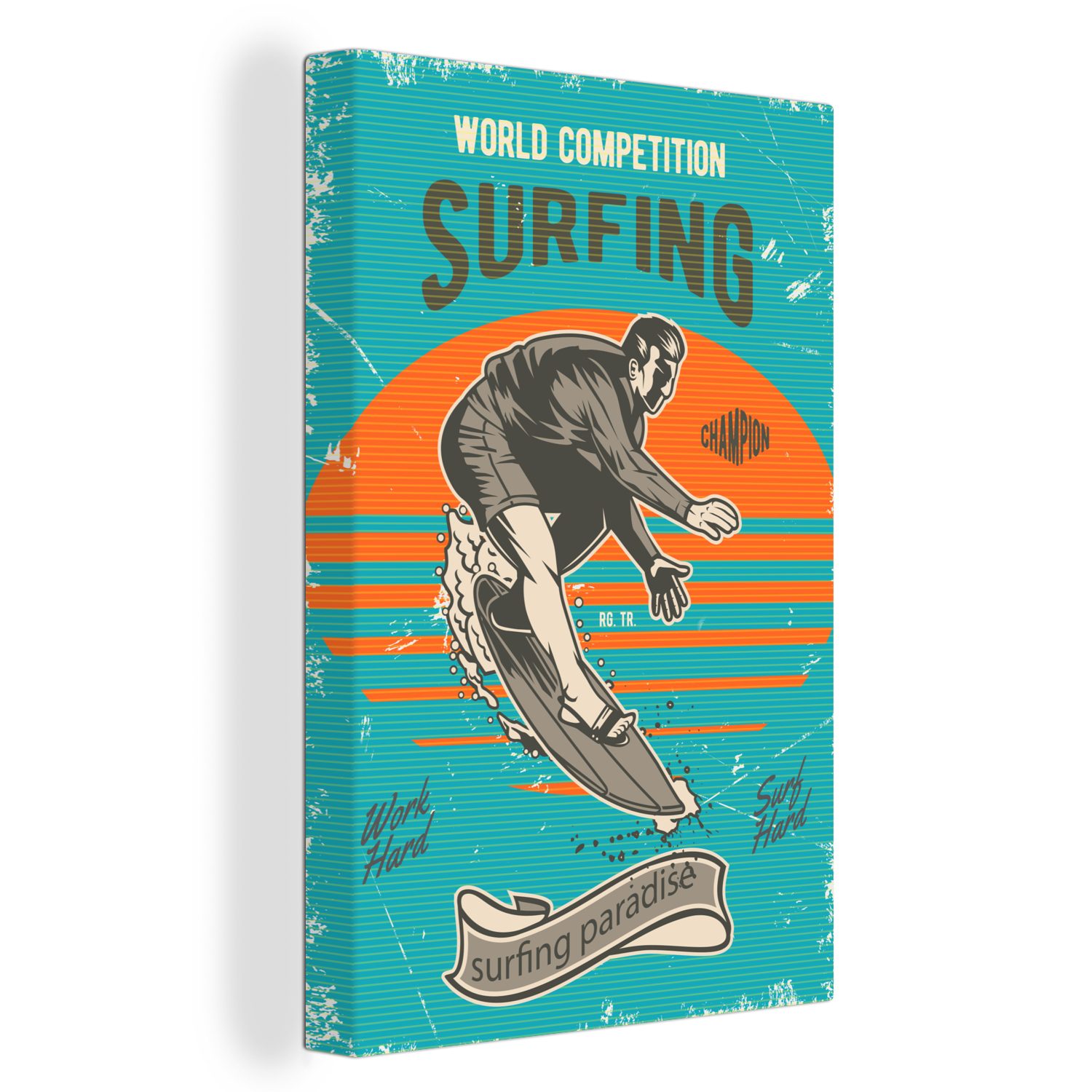 OneMillionCanvasses® Leinwandbild Vintage - Surfen - Surfbrett, (1 St), Leinwandbild fertig bespannt inkl. Zackenaufhänger, Gemälde, 20x30 cm