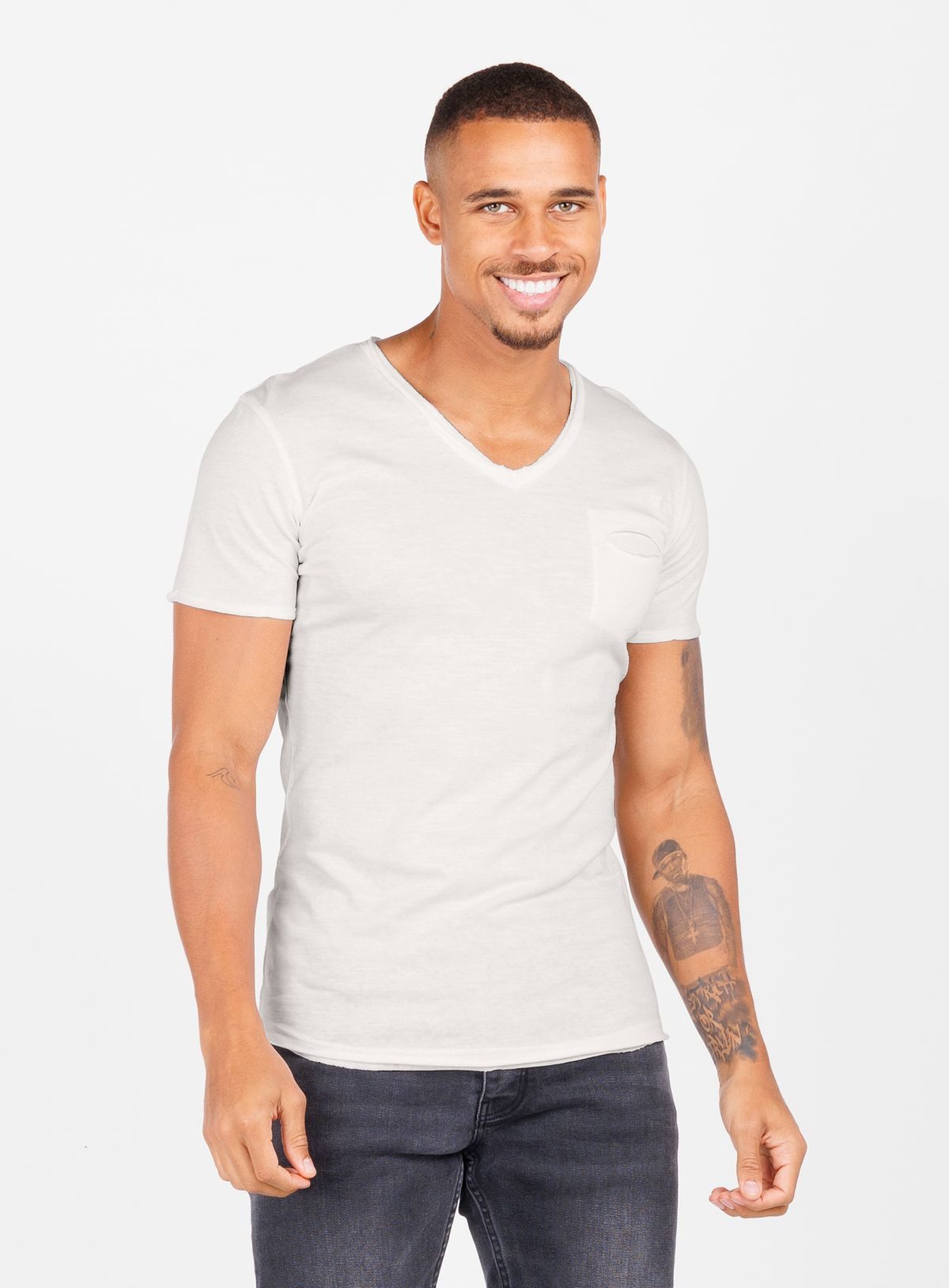 Key Largo T-Shirt Soda vintage Look uni Basic T00619 V-Ausschnitt unifarben kurzarm slim fit – Bild 3 von 5