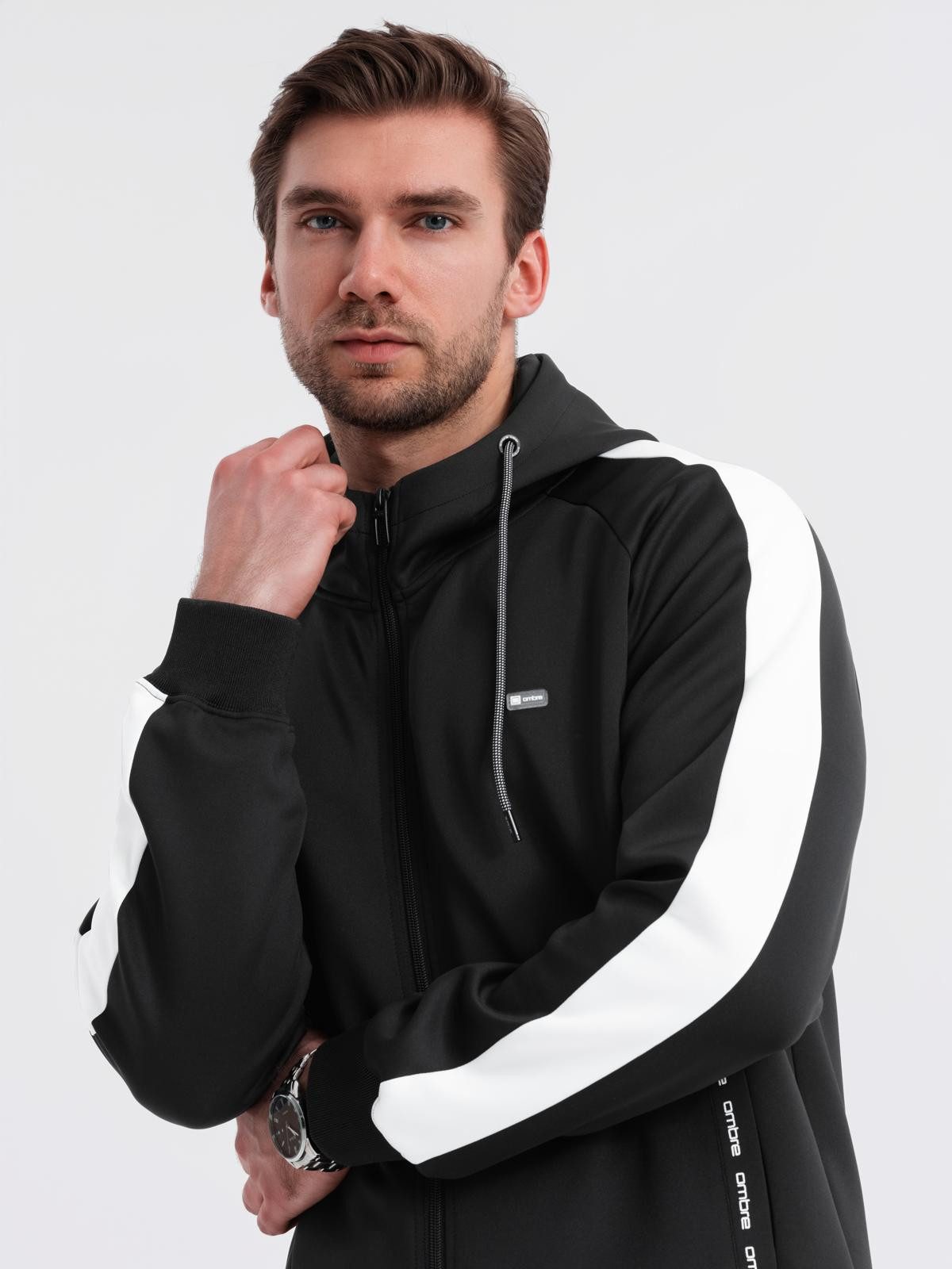 Sweatjacke Herren-Kapuzenpulli mit Reißverschluss und Paspel
