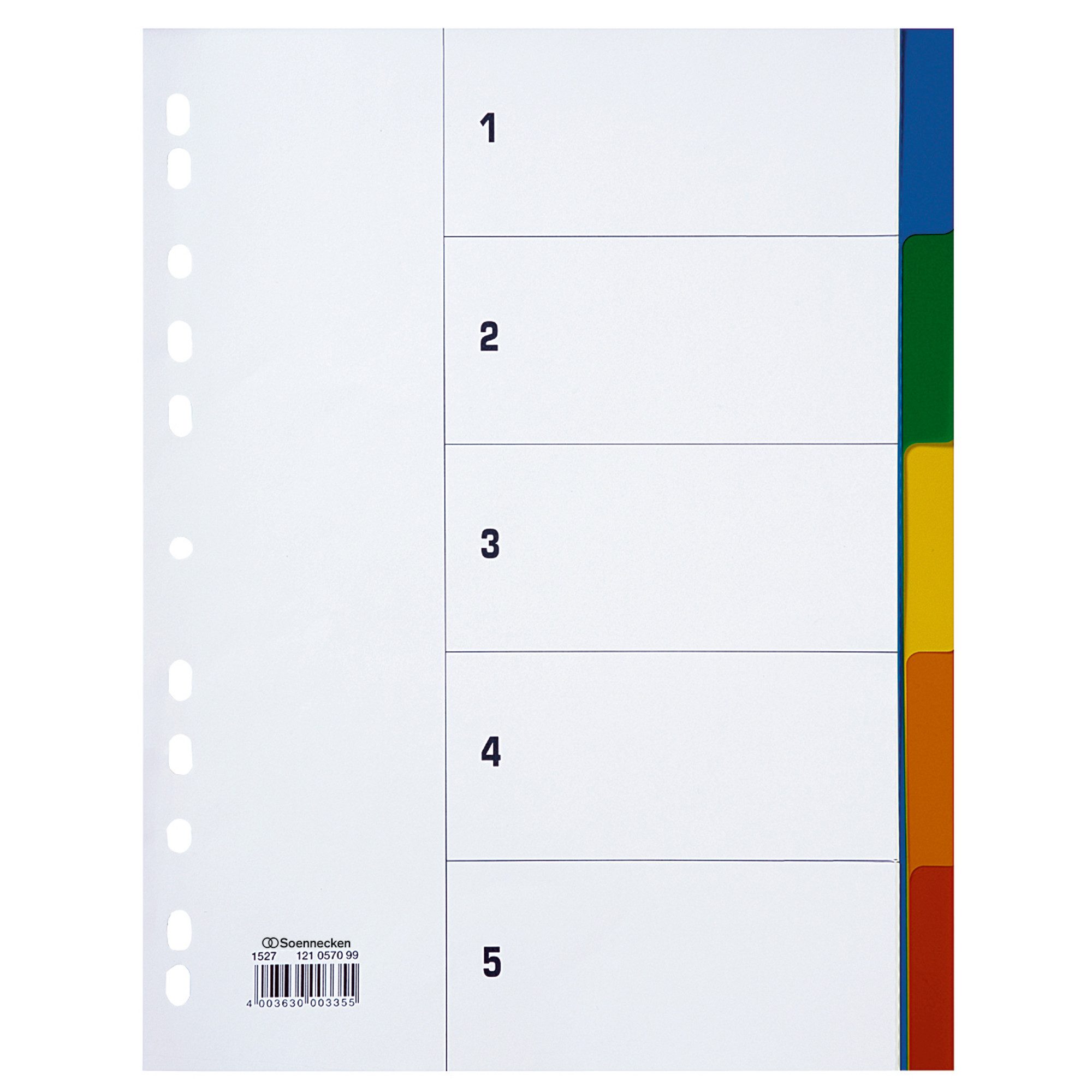 Soennecken Aktenordner Register 1527 DIN A4 blanko volle Höhe 5tlg PP farbig