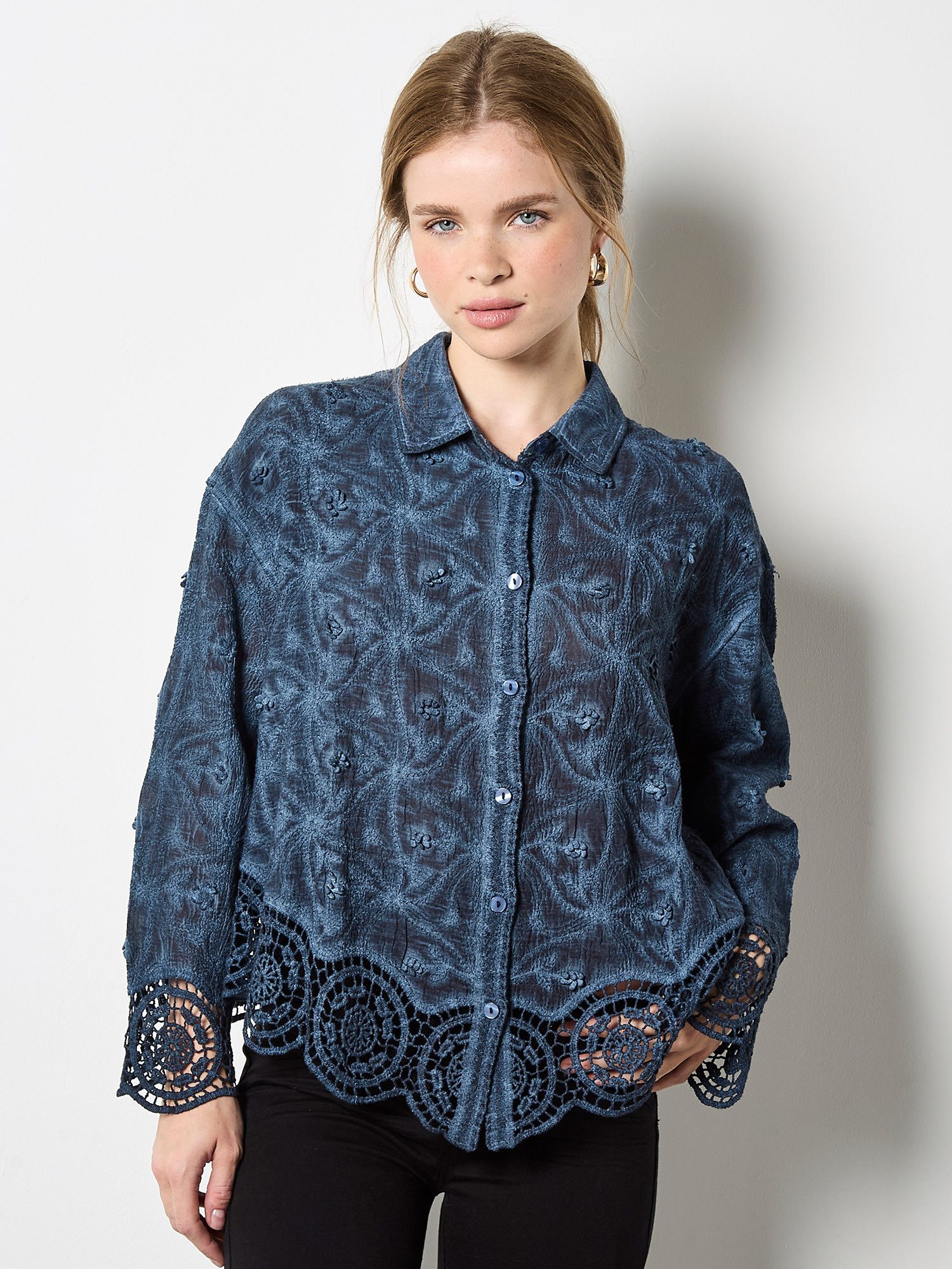 Spitzenbluse Geblümte Baumwollbluse