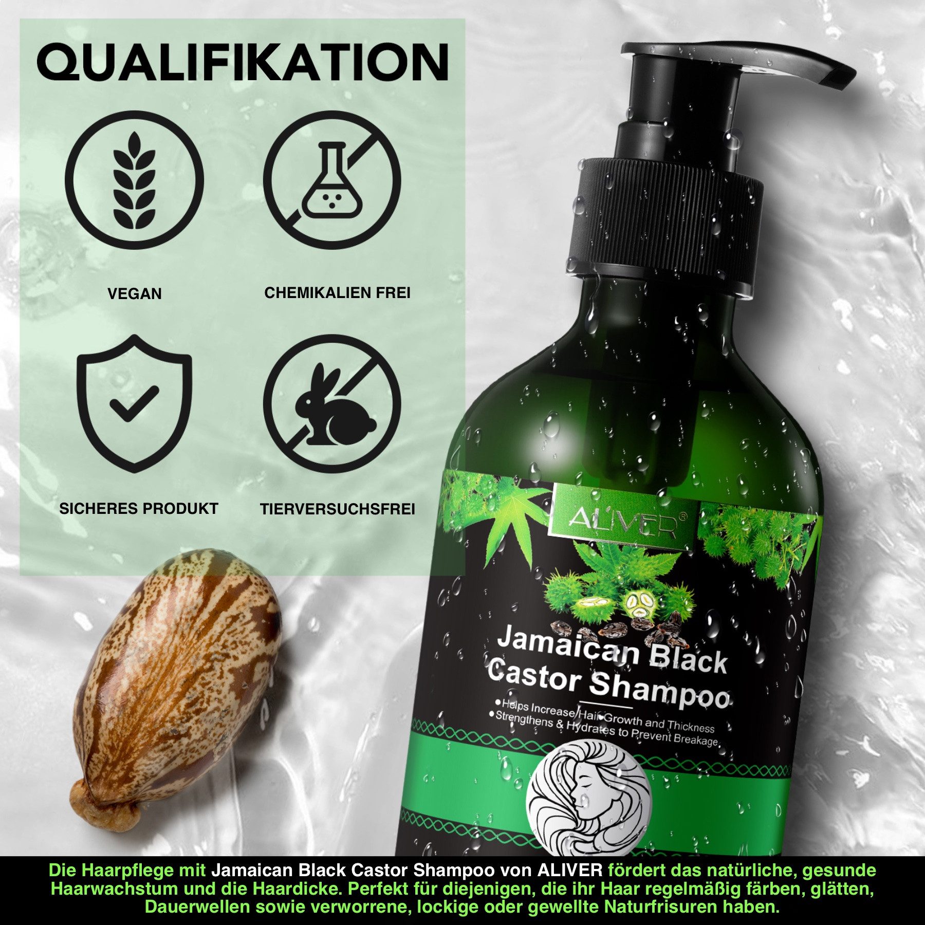 ALIVER Haarshampoo Shampoo Rizinusöl Kopfhaut Pflege Haarwachstum Vegan Aliver, 1-tlg., Vegan