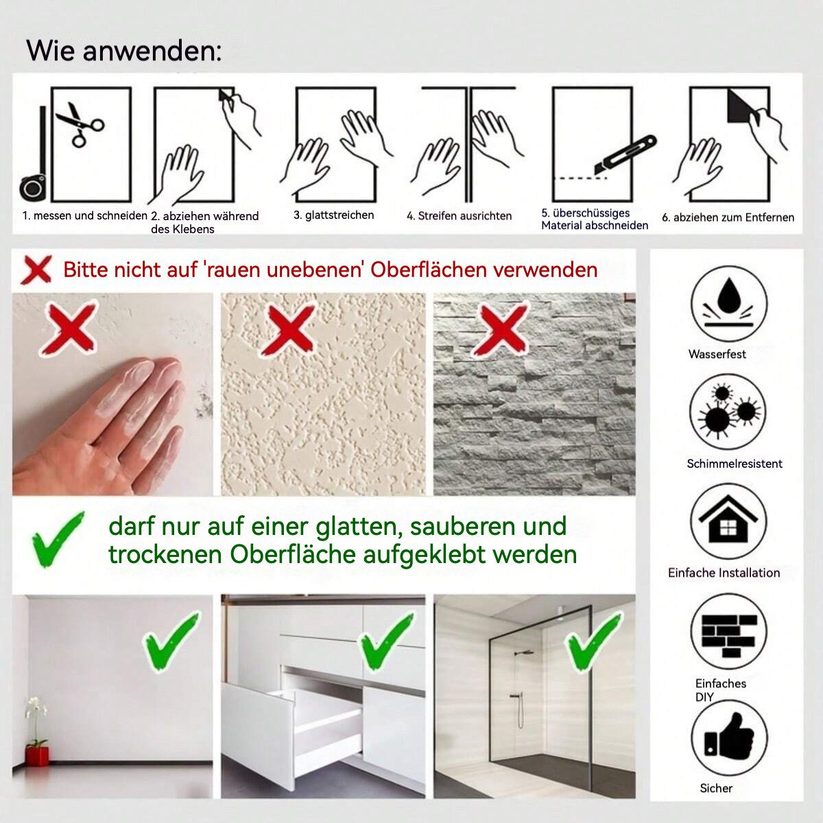 HomeBella Mustertapete wasserfester Wandaufkleber abziehbare feuchtigkeitsbeständige Tapete, 60cm Breite – Bild 4 von 4