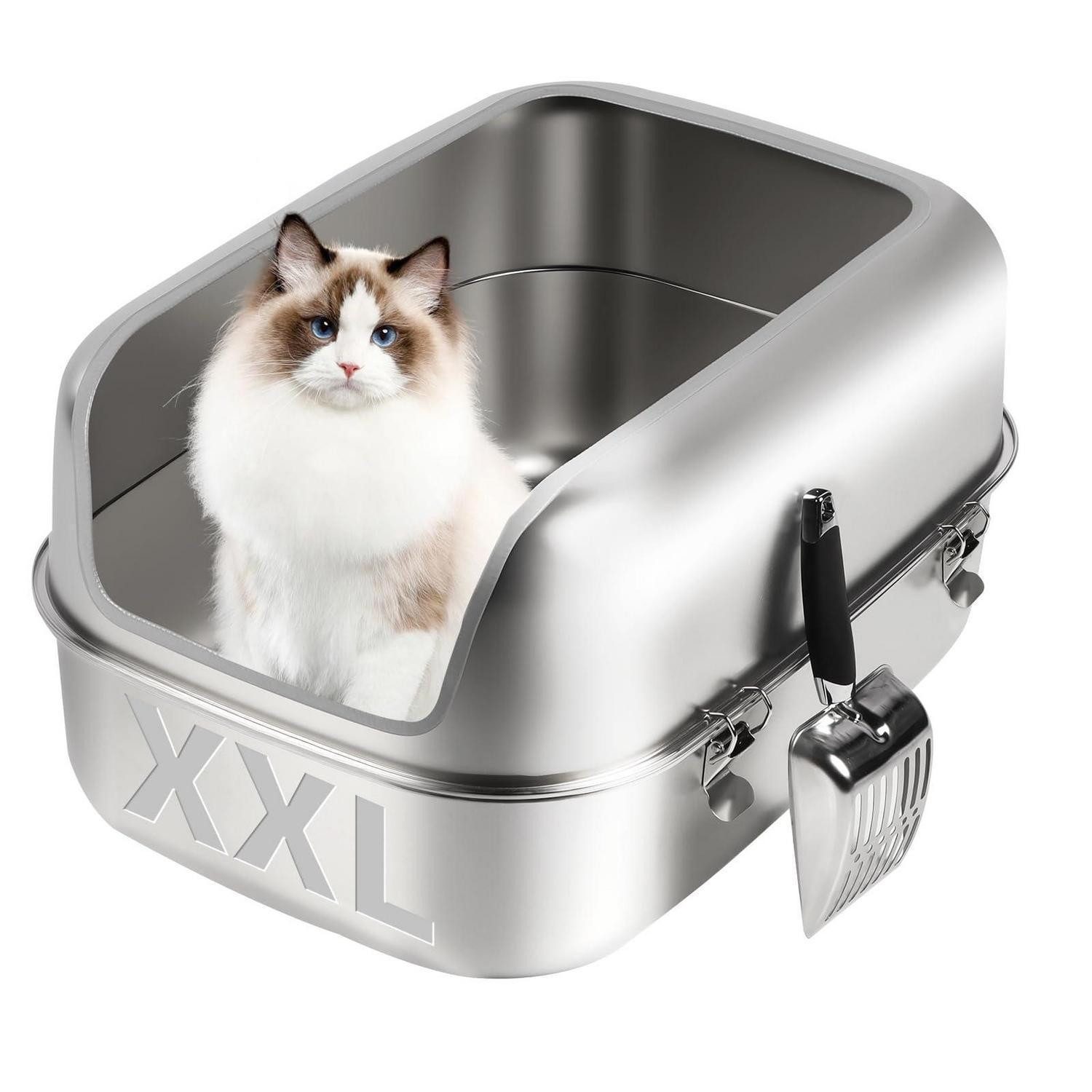 LuxusKollektion Katzentoilette XXL Edelstahl Katzenklo Silbergrau