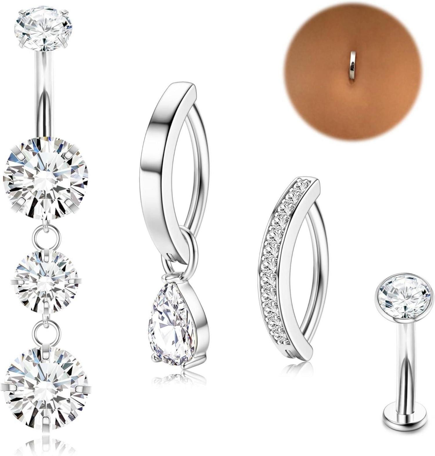 Bauchnabelpiercing 14G Bauchnabelpiercing Chirurgenstahl Silber/Gold CZ Ring Set