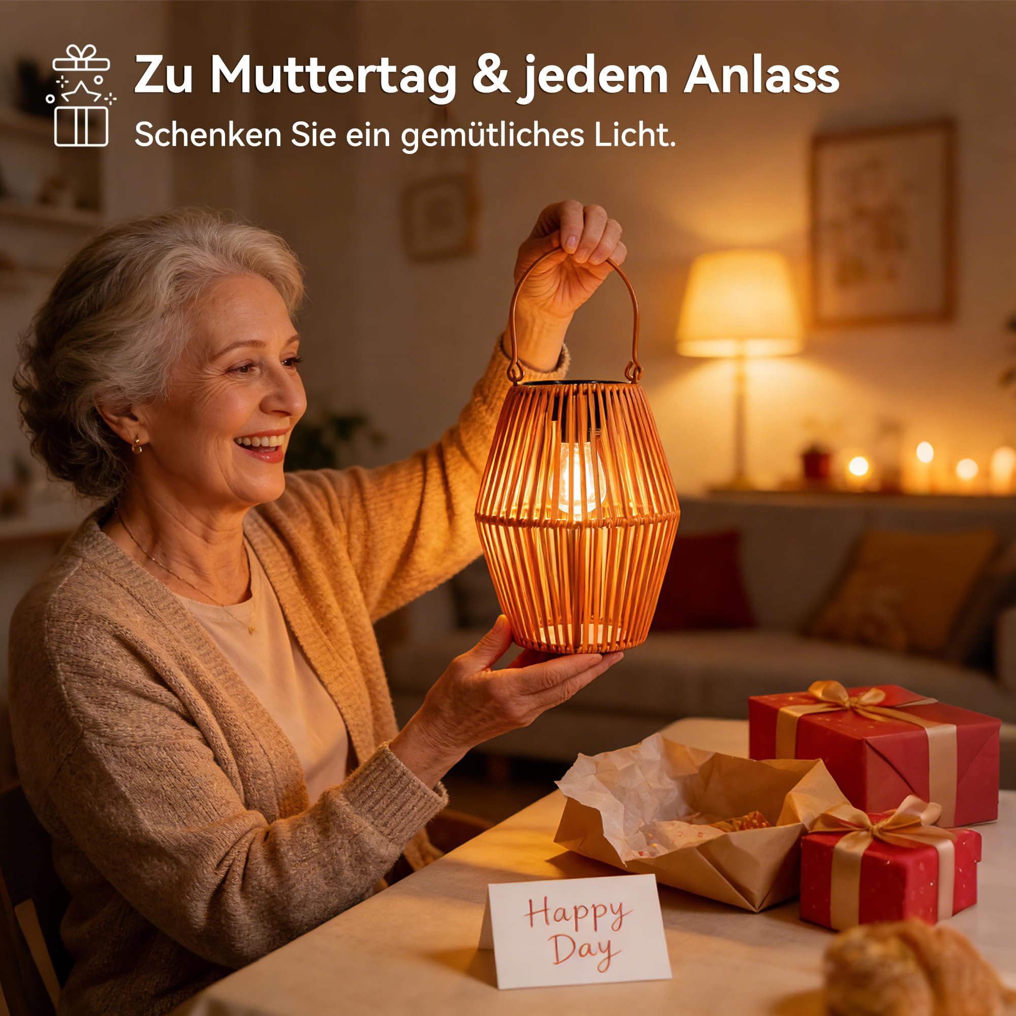 AIBISTAR LED Laterne Solarlampen Rattan Boho Stil,hängend oder stehend,IP44 wetterfest, Leuchtdauer 8-10h, geeignet für Garten, Balkon, Terrasse & Eingang