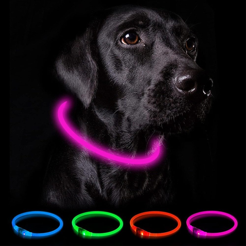 TUWENA Hunde-Halsband Leuchthalsband Hund USB Aufladbar, Wasserdicht Hundehalsband Leuchtend, 3 Beleuchtungsmodi, LED Halsband für Kleine, Mittlere und Große Hunde