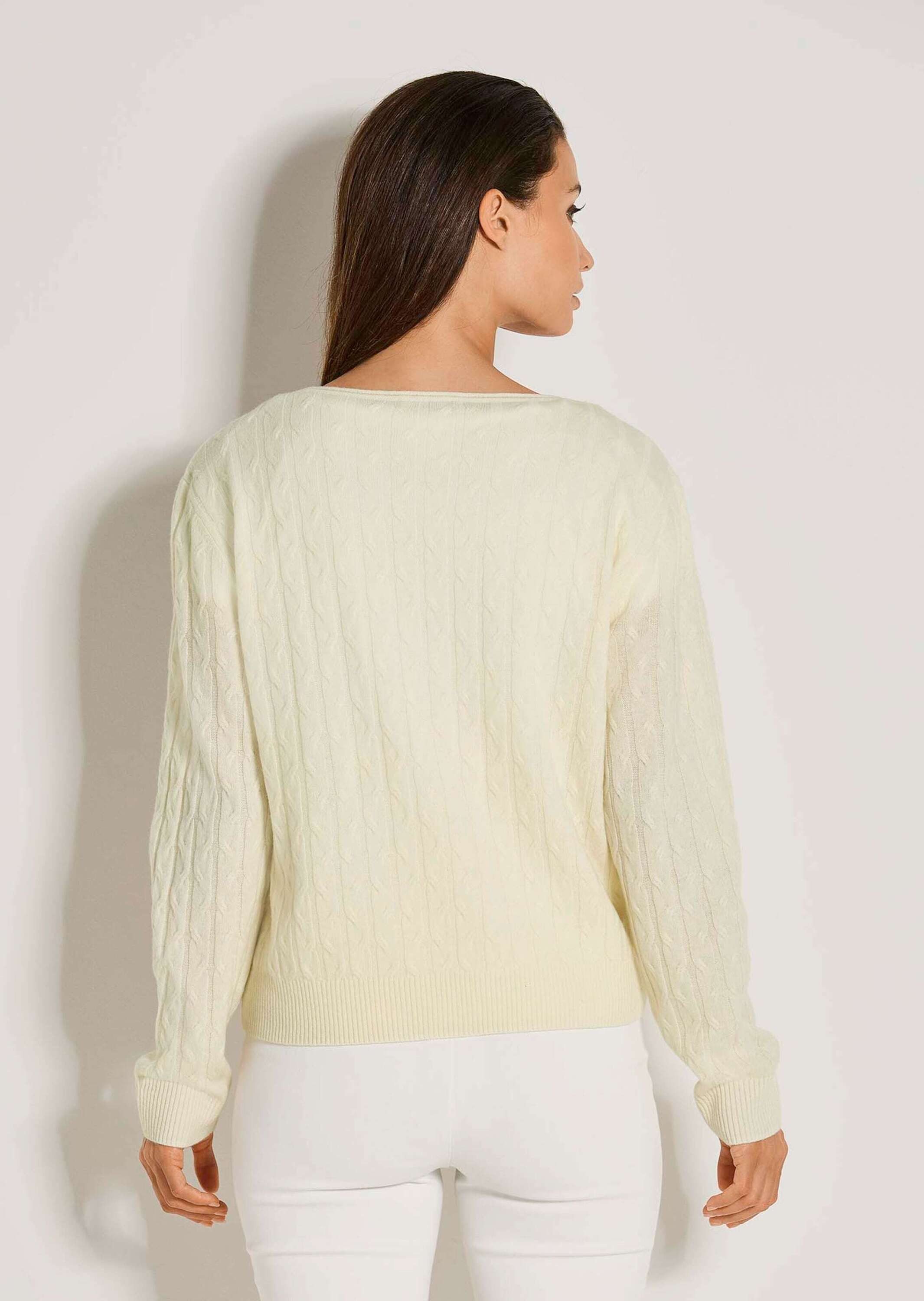 MADELEINE Strickpullover Eleganter Wollpullover mit Zopfmuster Rippstrickpullover mit Rundhals und langen Ärmeln