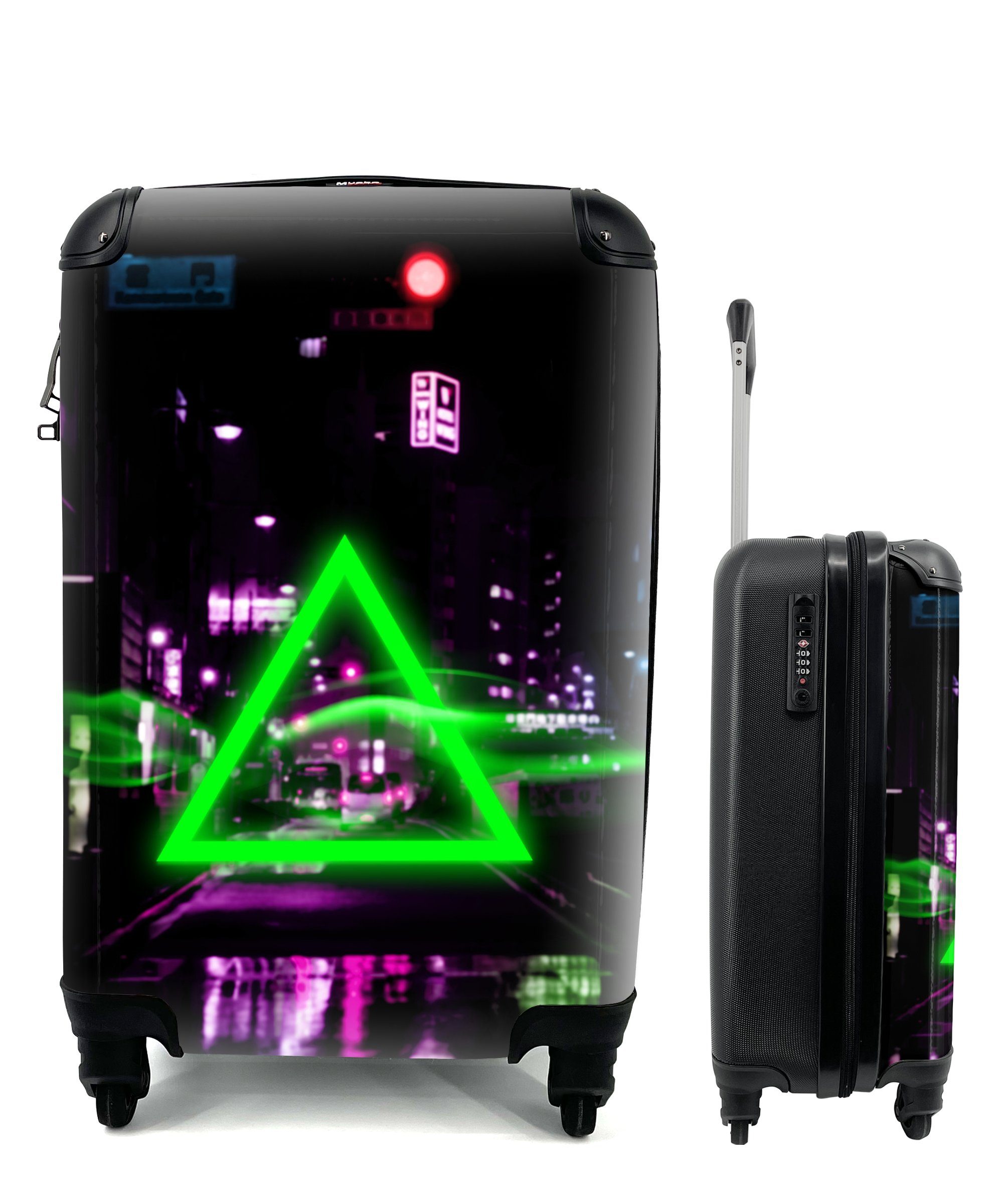 MuchoWow Spiele für - rollen, Spiele, - mit Neon 4 - Reisekoffer Dreieck Handgepäckkoffer Abstrakt - Handgepäck Reisetasche Ferien, Trolley, Rollen,