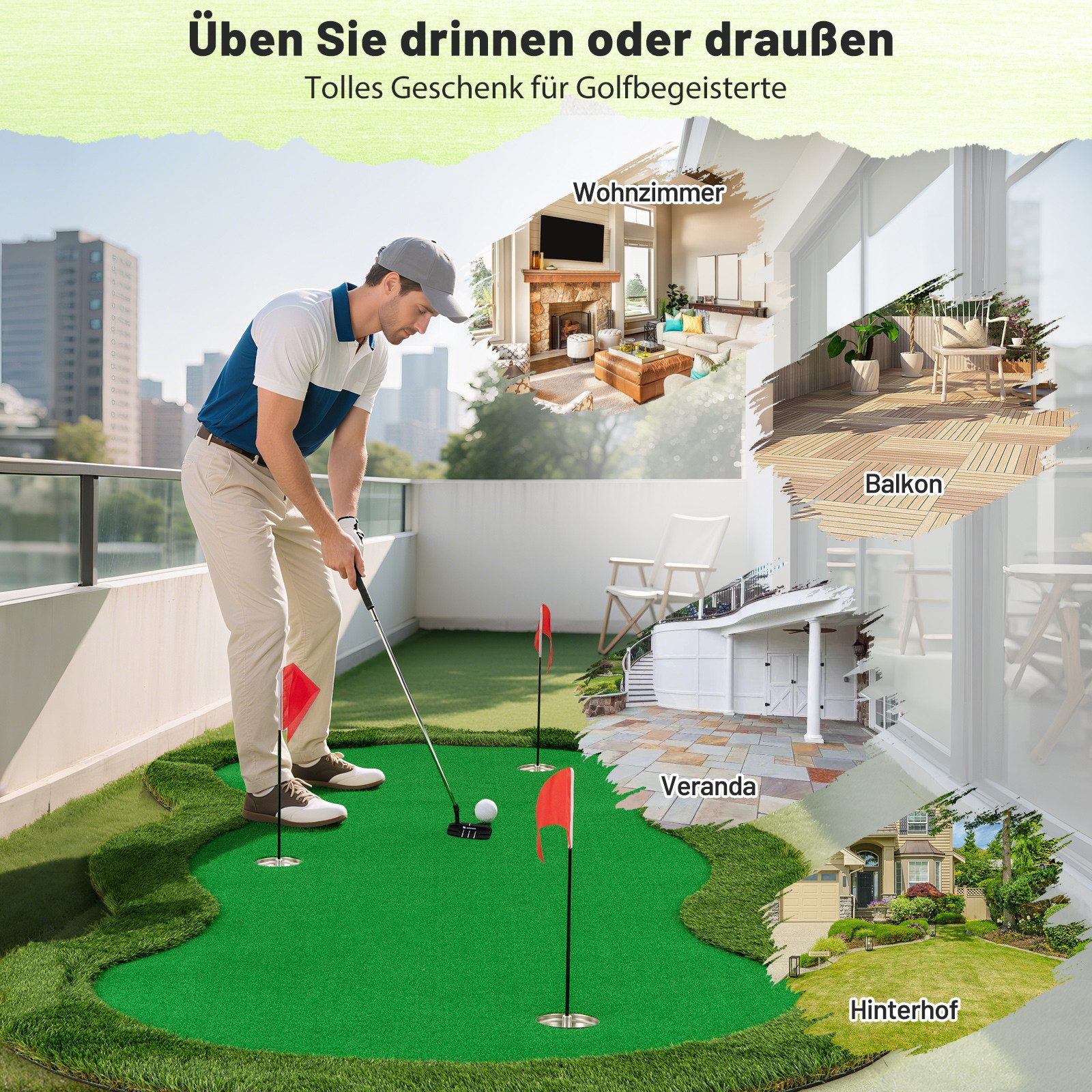 COSTWAY Puttingmatte (1-St), Professionelle Golf-Übungsmatte, 300 x 150cm