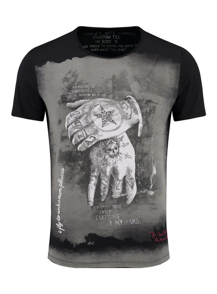 Key Largo T-Shirt T-Shirt Alive Tattoo Hand Print Motiv vintage Look MT00080 V-Auschnitt bedruckt kurzarm slim fit