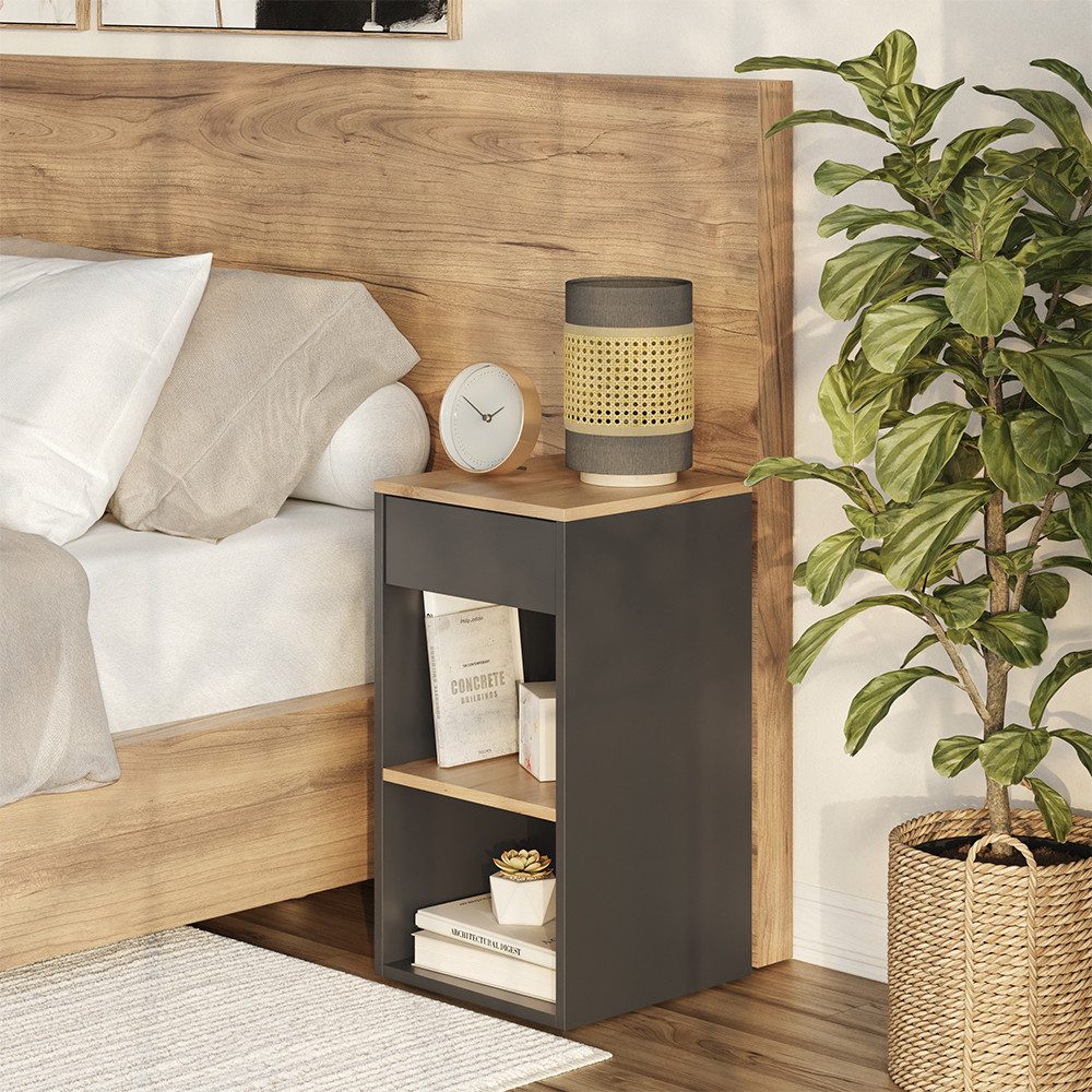 Vicco Nachtschrank Dany, Anthrazit/Goldkraft Eiche, 35 x 65 cm mit 1 Schublade (1-St)