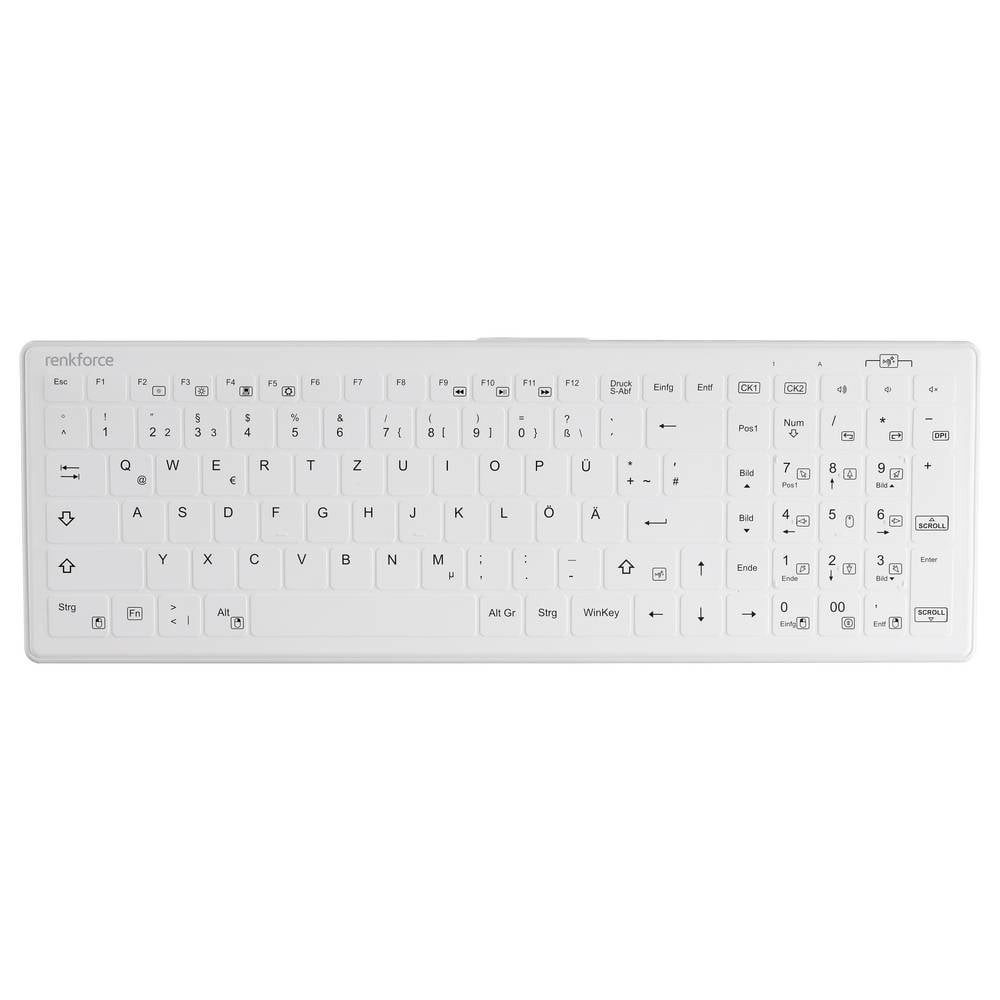 Renkforce wasserdichte USB Hygiene-Tastatur mit integrierter RF-6332578 Tastatur (Silikonmembran, IP65, Maustasten, Abnehmbares Kabel)