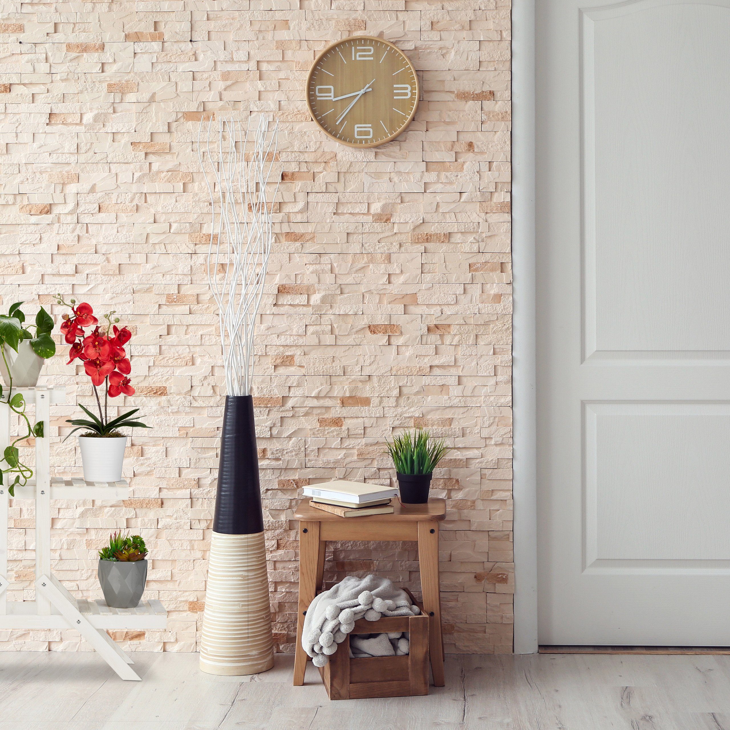 3 Holz Blumentreppe mit Blumenständer Stufen, Weiß relaxdays
