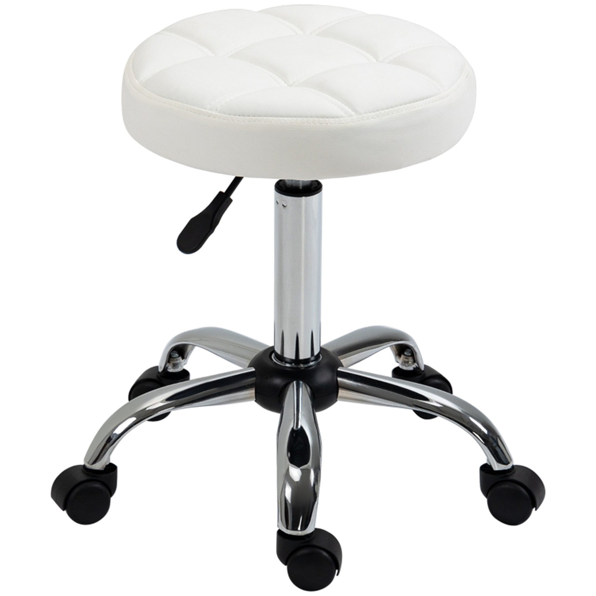 MC Star Arbeitshocker Rollhocker Höhenverstellbarer Drehbarer Arbeitshocker (Kunstleder Weiß Ø35,5 x 51-67 cm)
